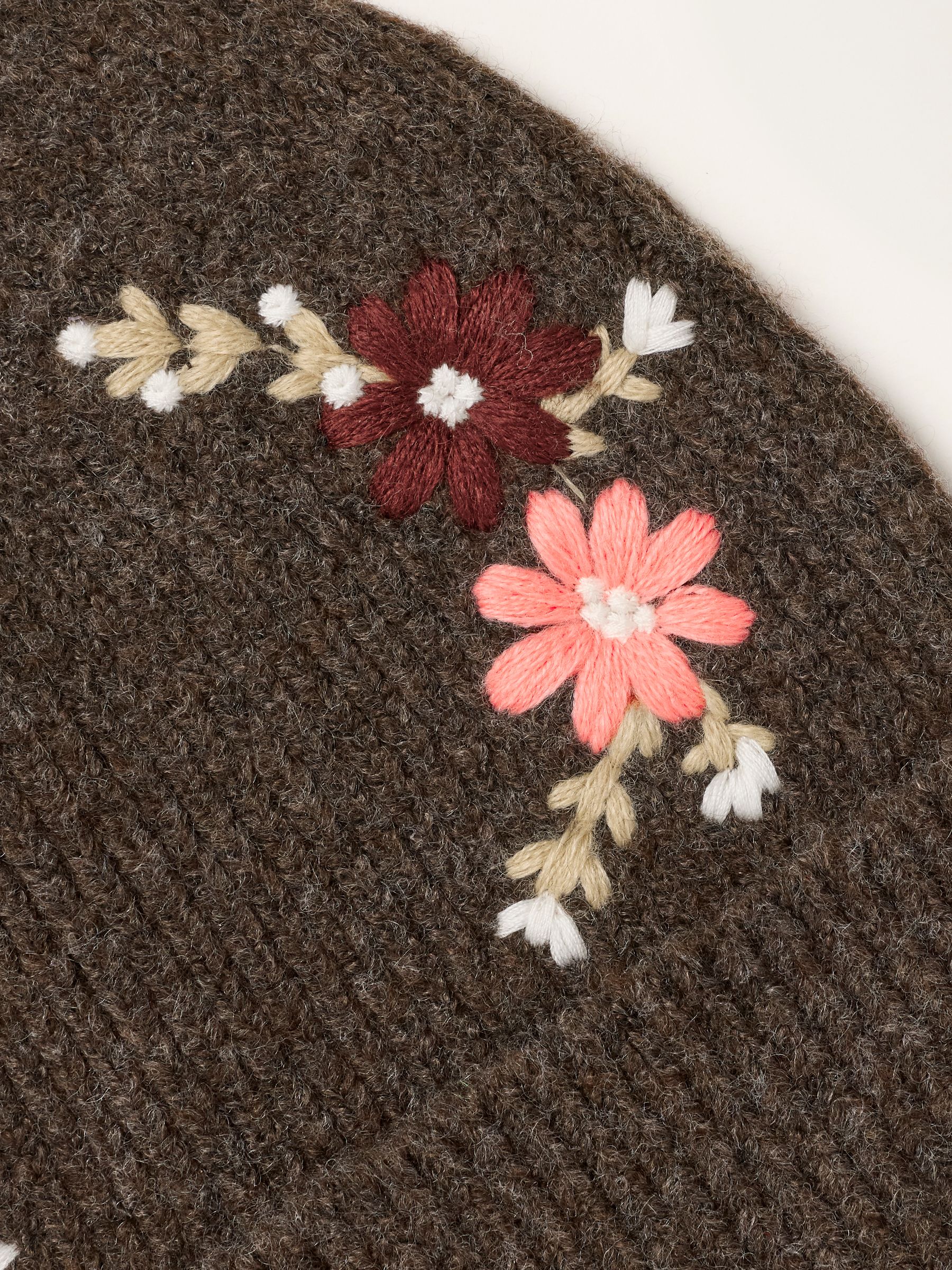 Brown Flower Embroidered Beanie - Image 3 of 3