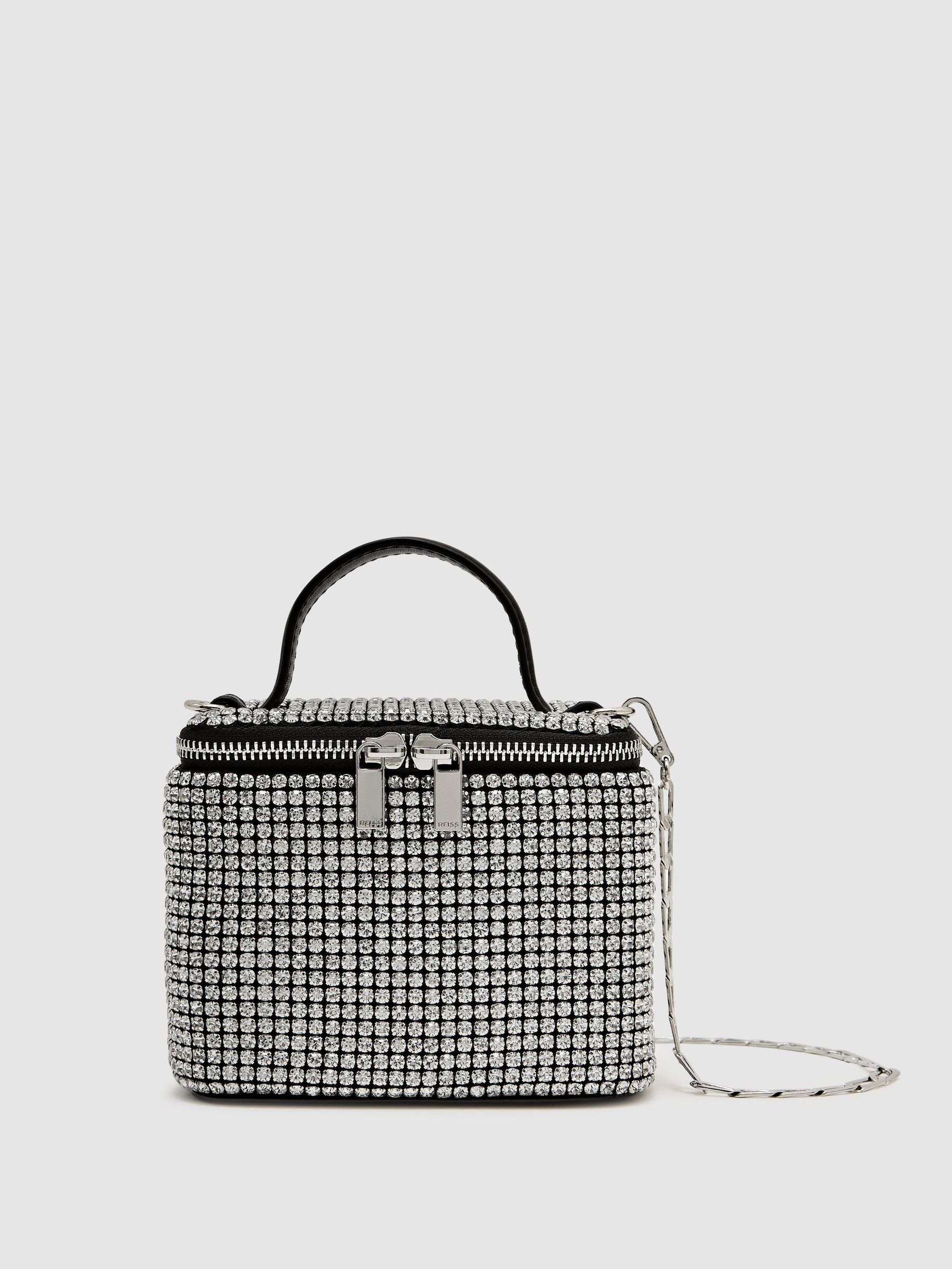 Miniaturní křišťálová kosmetická kabelka crossbody ve stříbrné barvě - Obrázek 1 z 5 Miniaturní křišťálová kosmetická kabelka crossbody ve stříbrné barvě - Obrázek 1 z 5