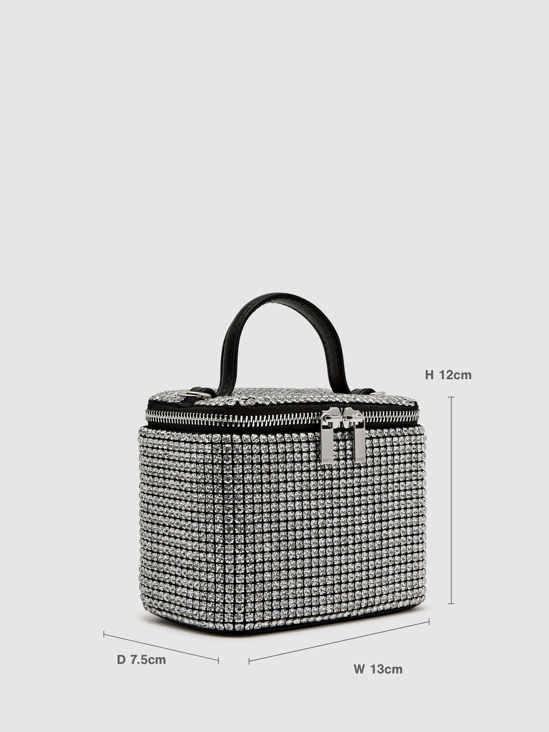 Miniaturní křišťálová kosmetická kabelka crossbody ve stříbrné barvě - Obrázek 2 z 5 Miniaturní křišťálová kosmetická kabelka crossbody ve stříbrné barvě - Obrázek 2 z 5