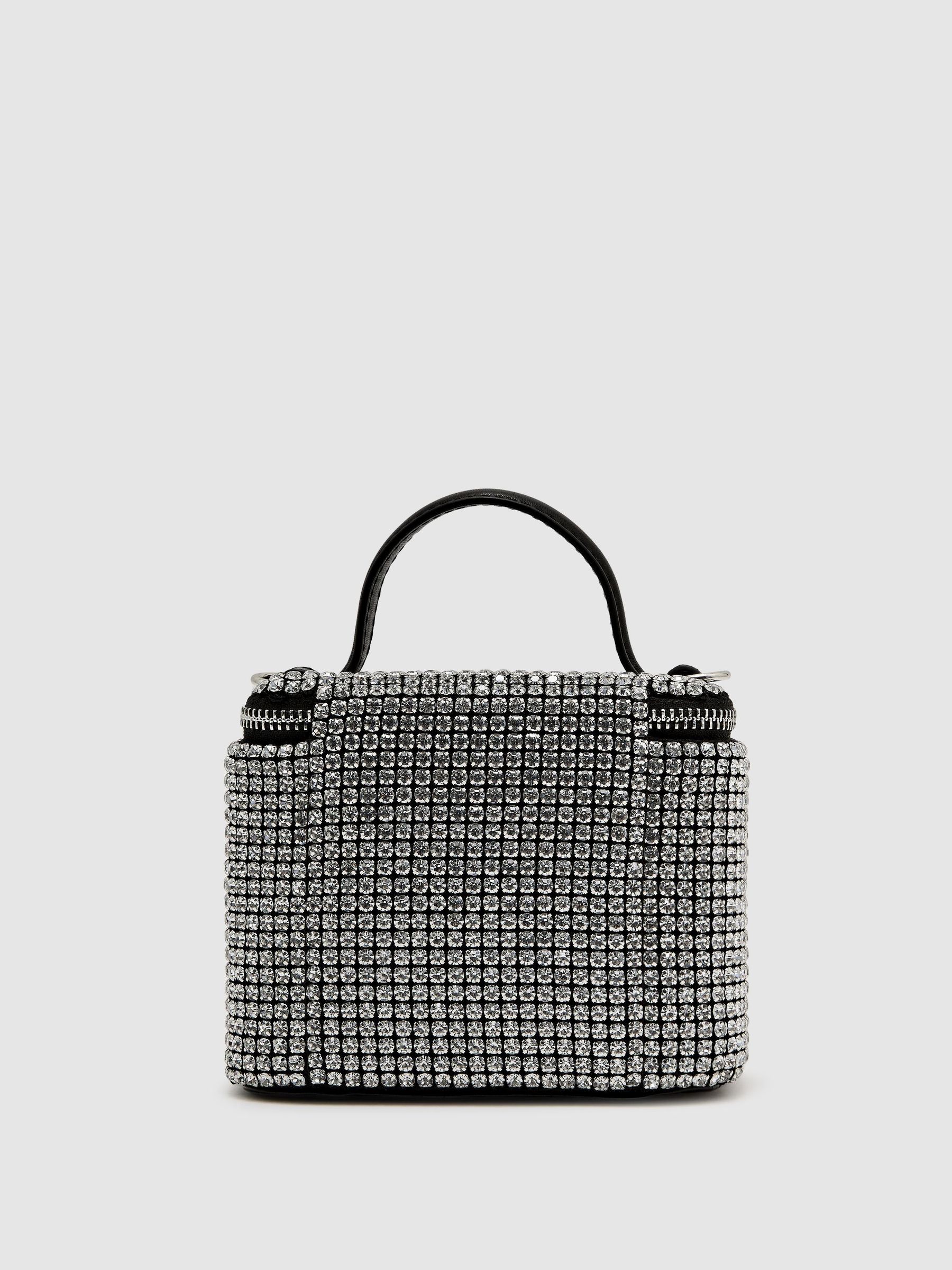 Miniaturní křišťálová kosmetická kabelka crossbody ve stříbrné barvě - Obrázek 4 z 5