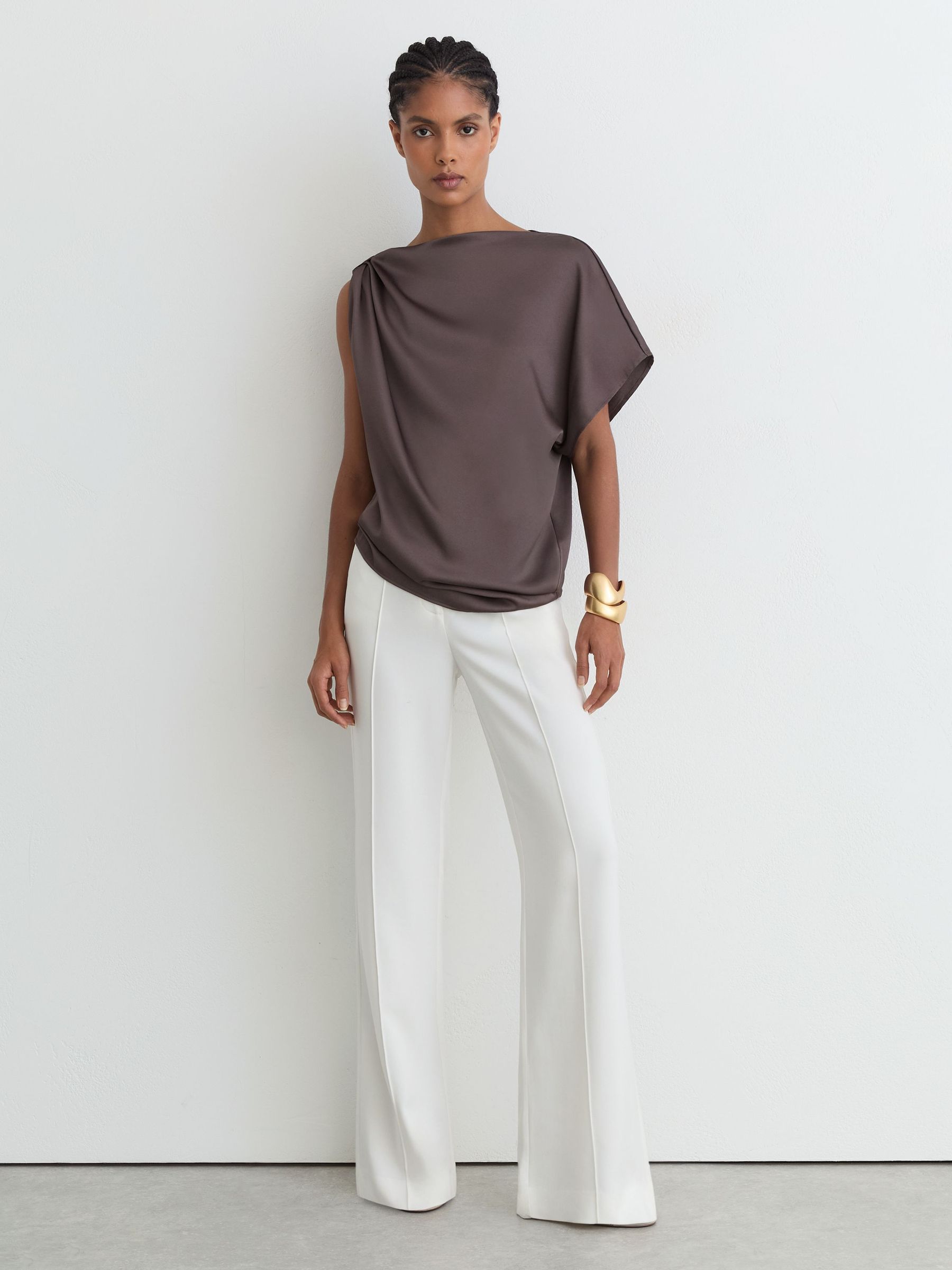 Satin Draped One-Shoulder Top in Mauve - Image 4 of 6