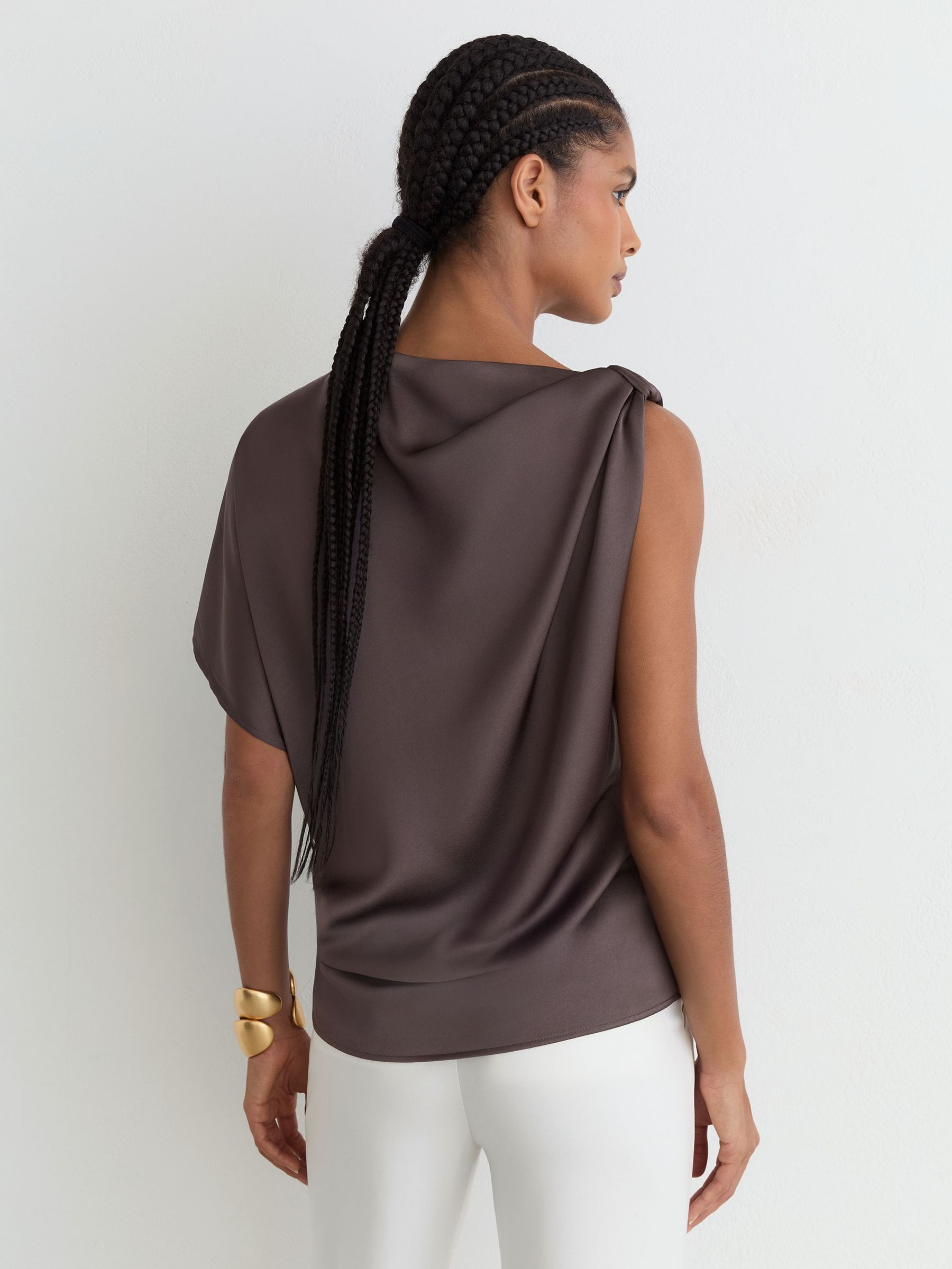 Satin Draped One-Shoulder Top in Mauve - image 4