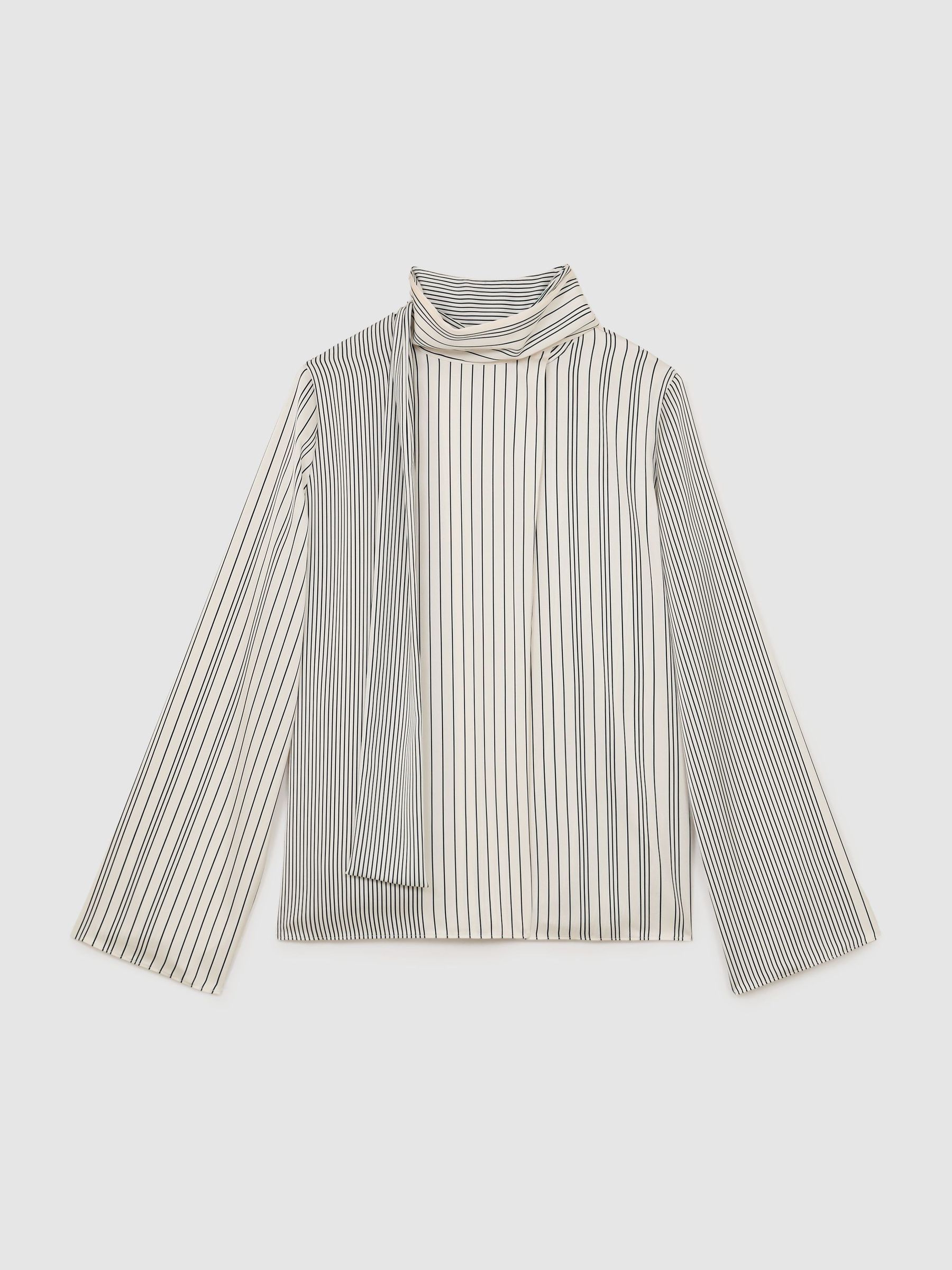 Striped Scarf-Neck Blouse in Ivory/Navy - Image 2 of 8