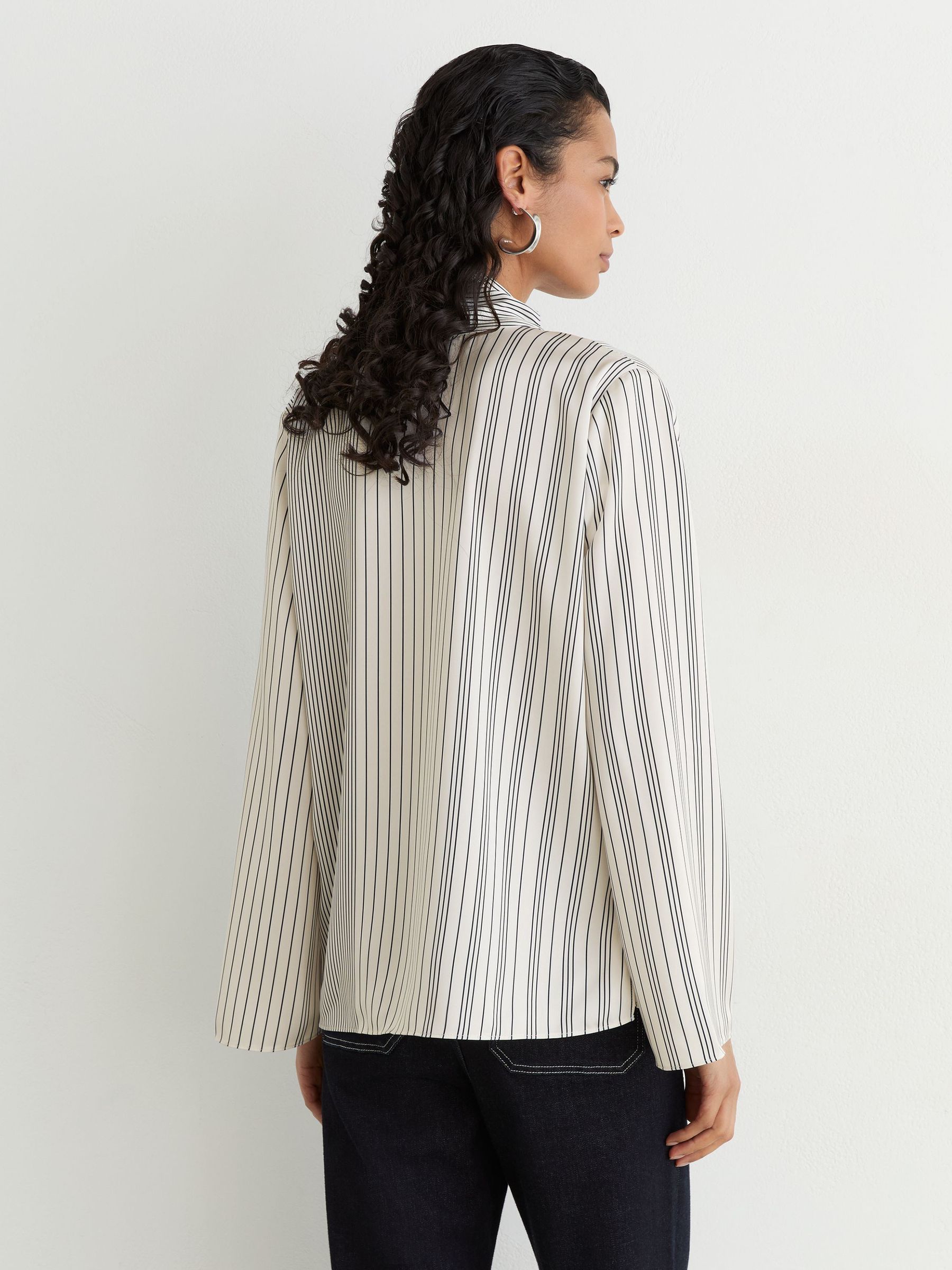 Striped Scarf-Neck Blouse in Ivory/Navy - Image 6 of 8