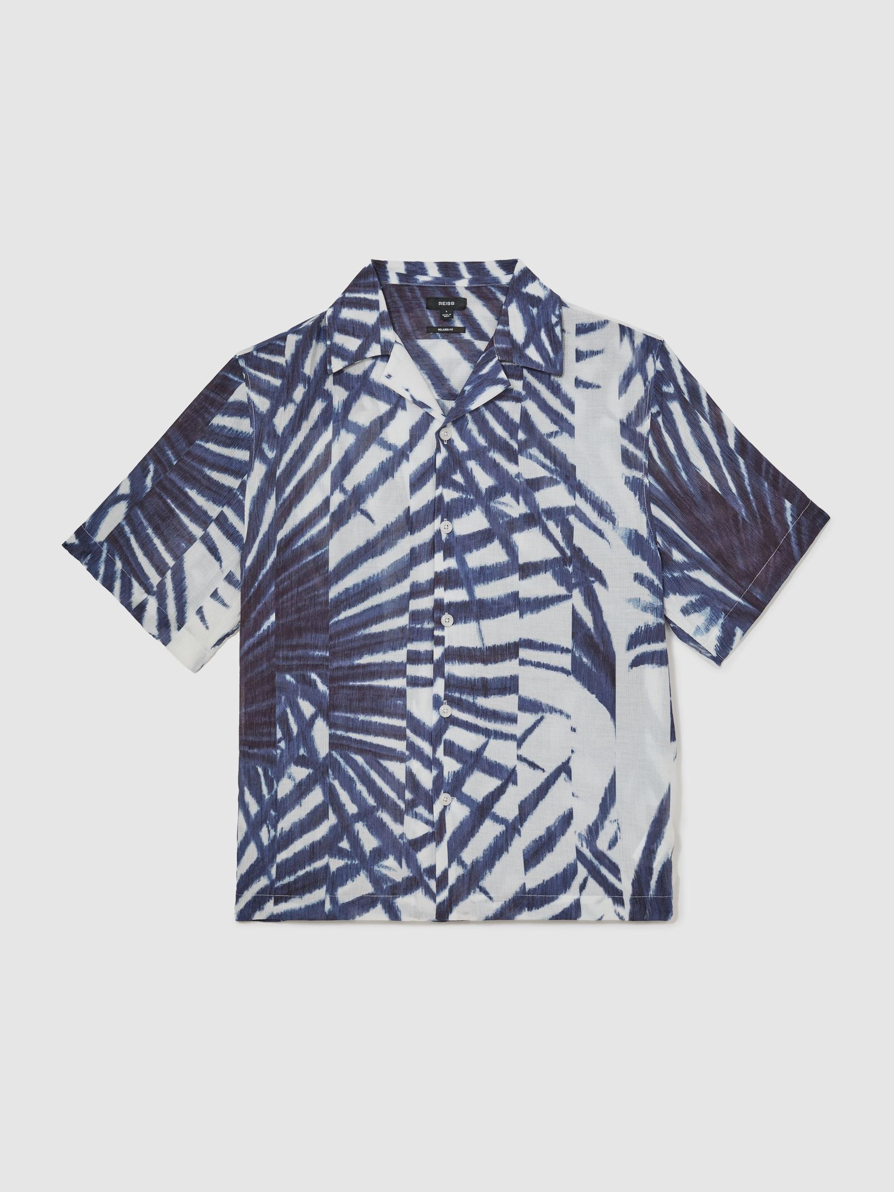 Plissé Printed Cuban-Collar Shirt in Navy/White - Image 2 of 6 Plissé Printed Cuban-Collar Shirt in Navy/White - Image 2 of 6