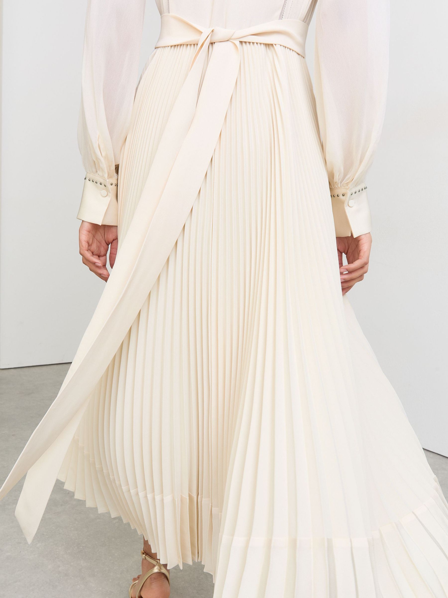 Stud-Detail Pleated Midi Dress in Cream - Image 6 of 7