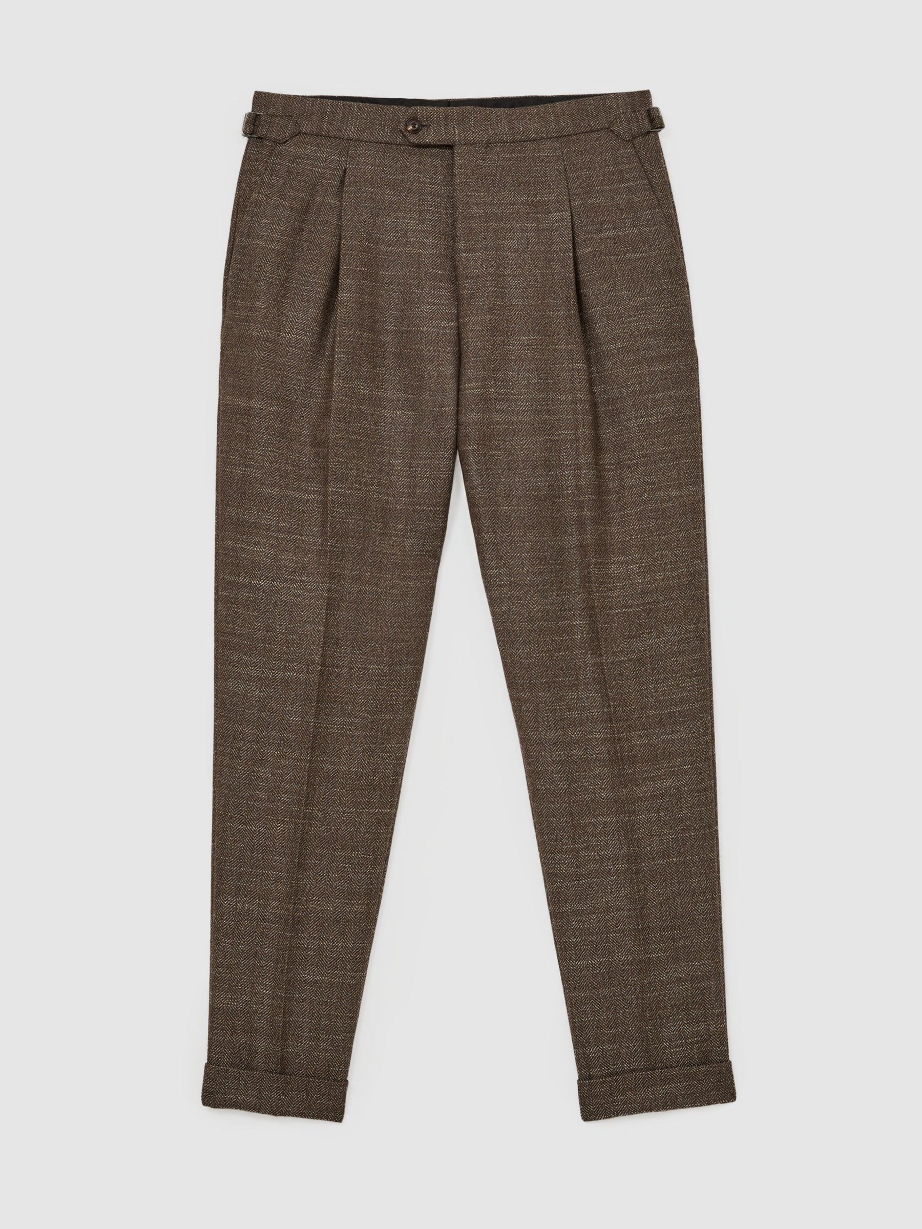 Wool-Blend Herringbone Suit Trousers Classic-Fit in Brown - Image 2 of 6