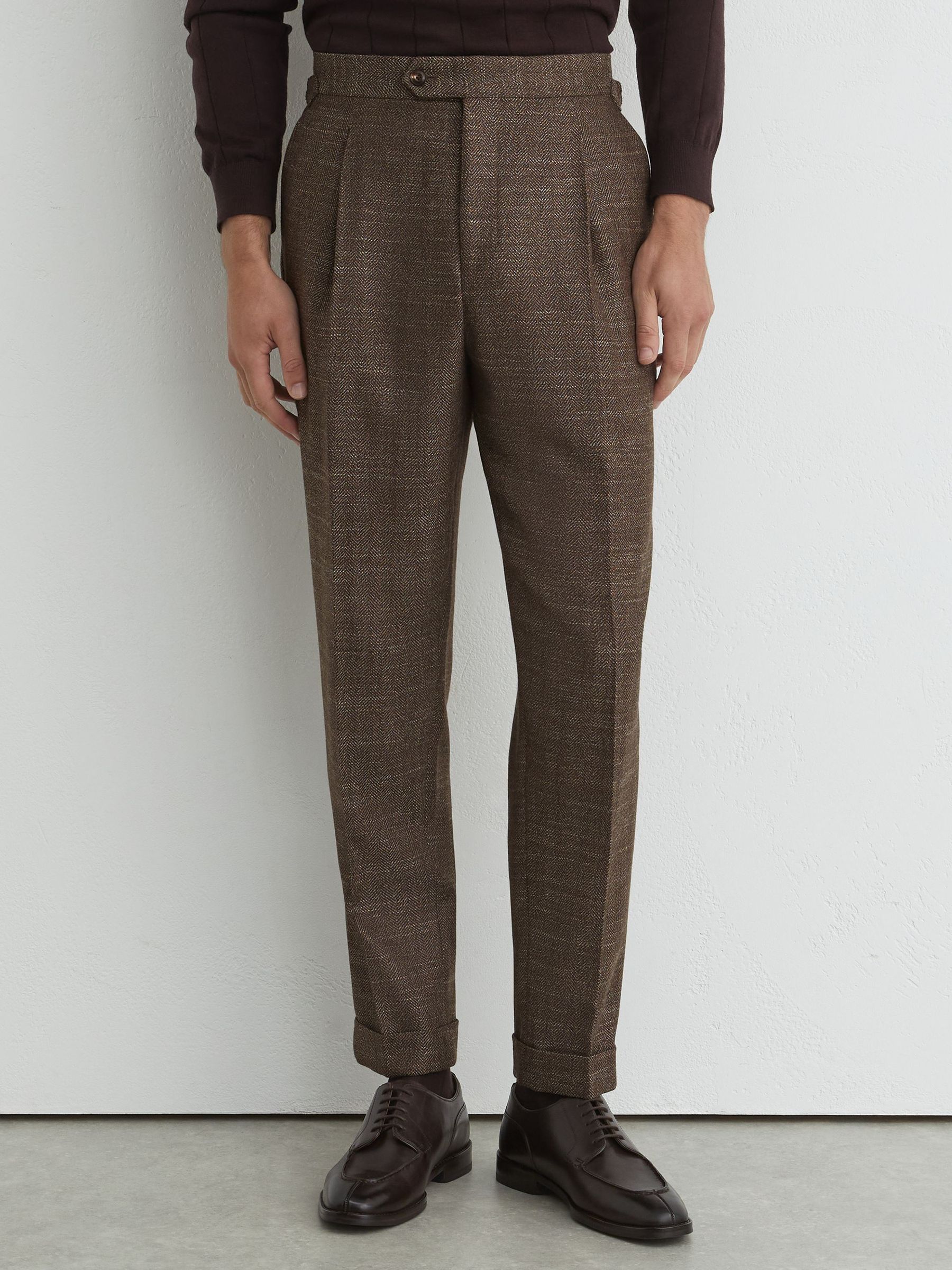 Wool-Blend Herringbone Suit Trousers Classic-Fit in Brown - Image 3 of 6