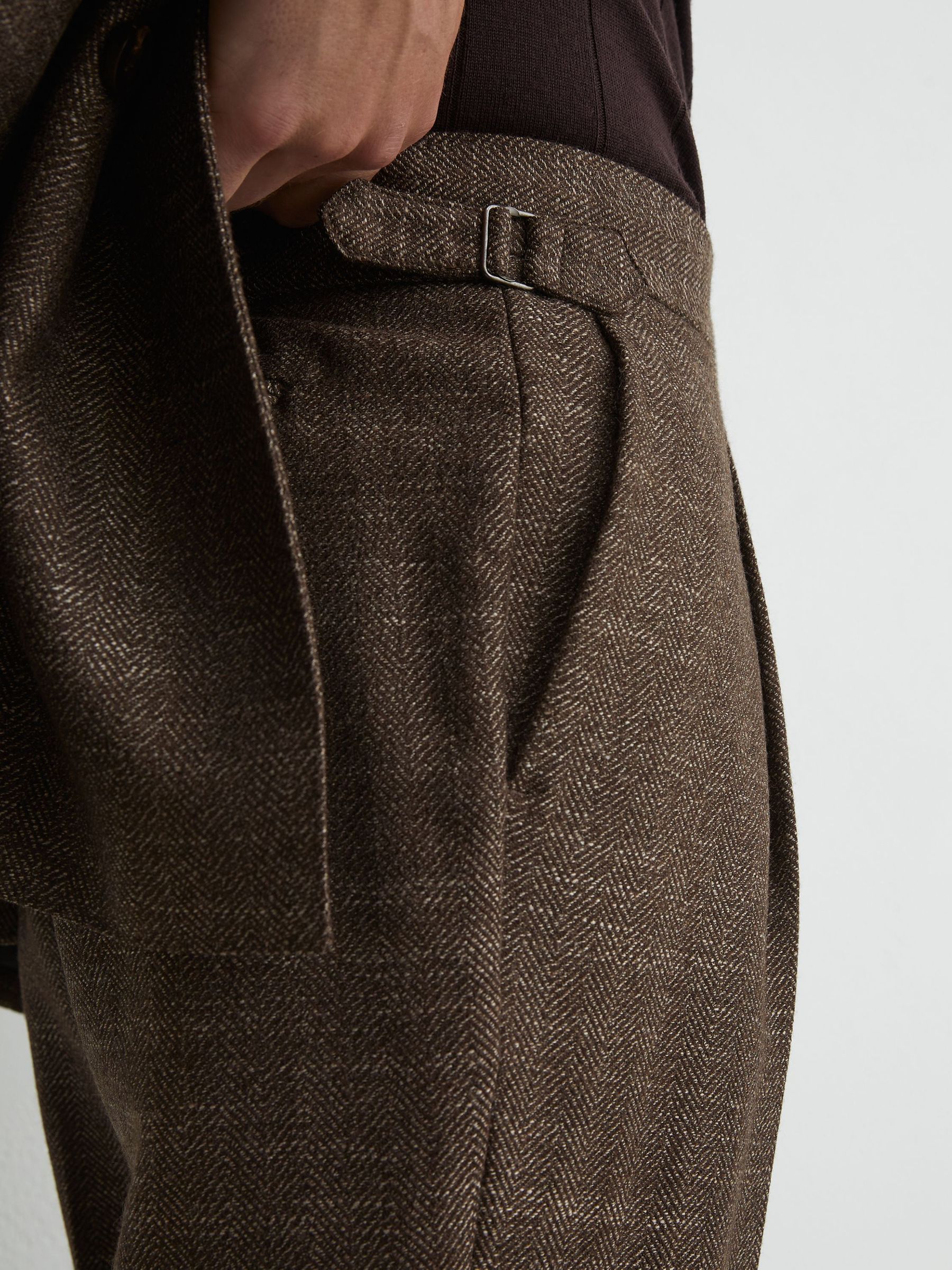 Wool-Blend Herringbone Suit Trousers Classic-Fit in Brown - Image 4 of 6