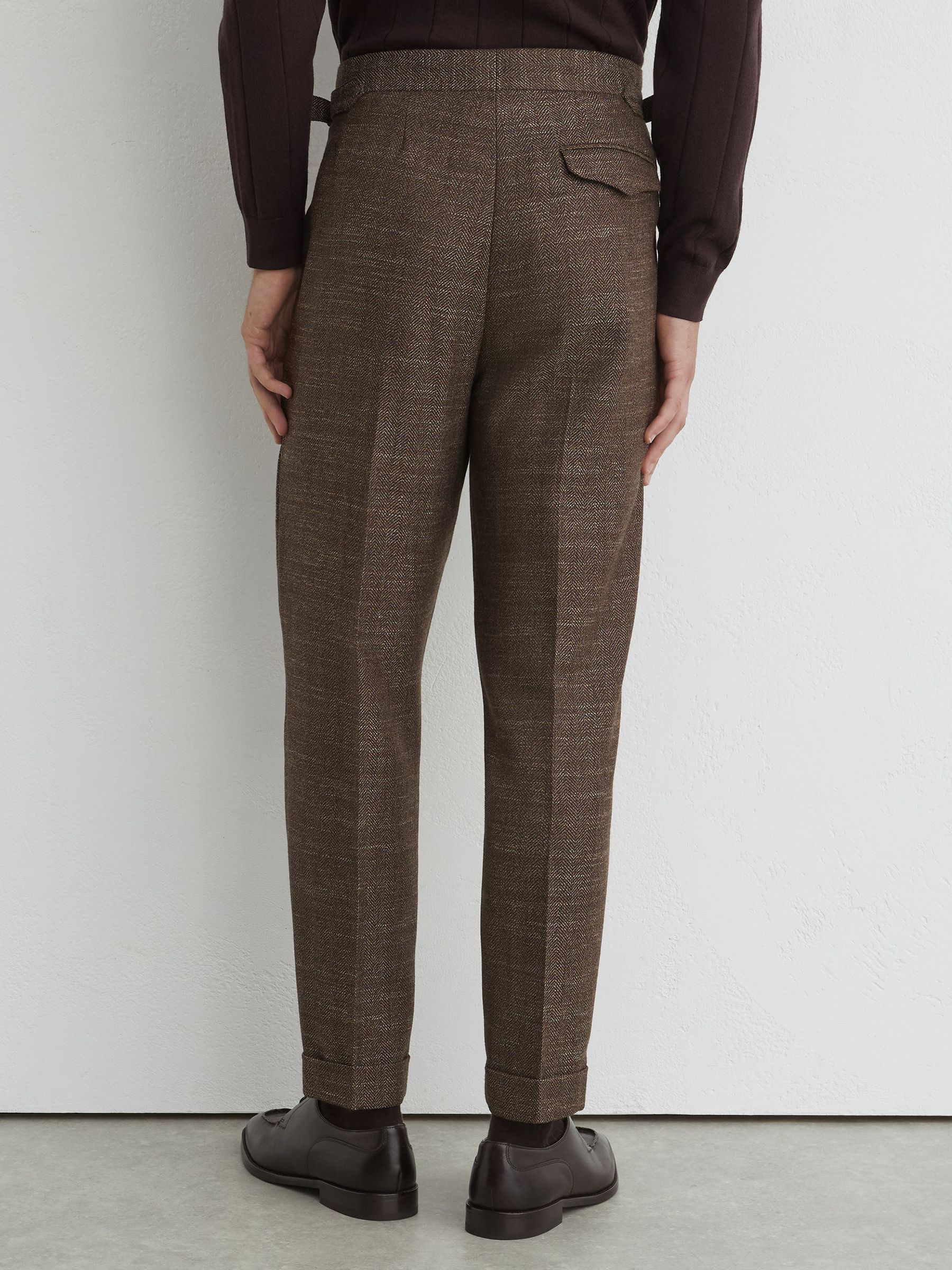 Wool-Blend Herringbone Suit Trousers Classic-Fit in Brown - Image 5 of 6