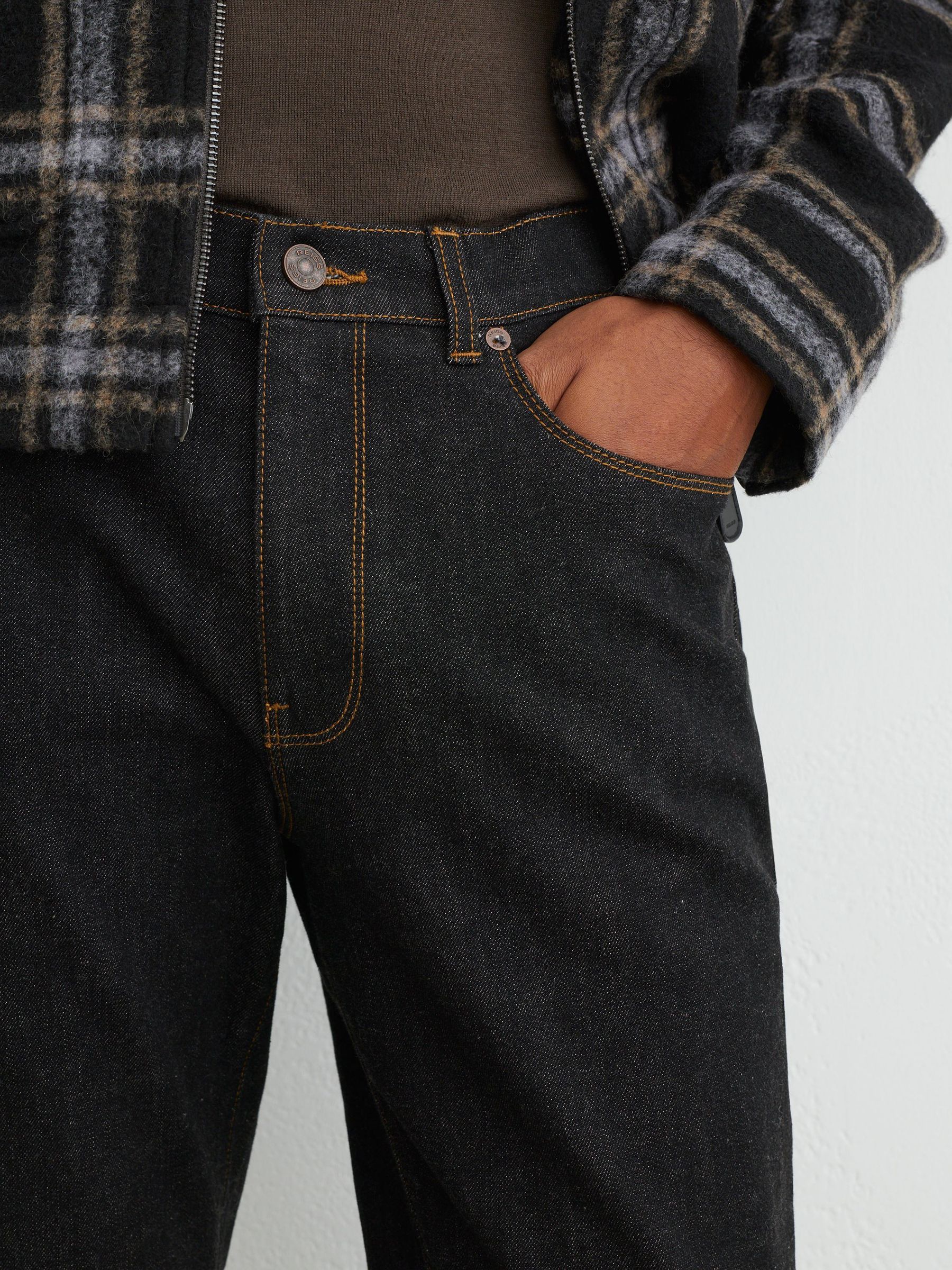 Jean droit en denim selvedge noir - Image 4 de 7