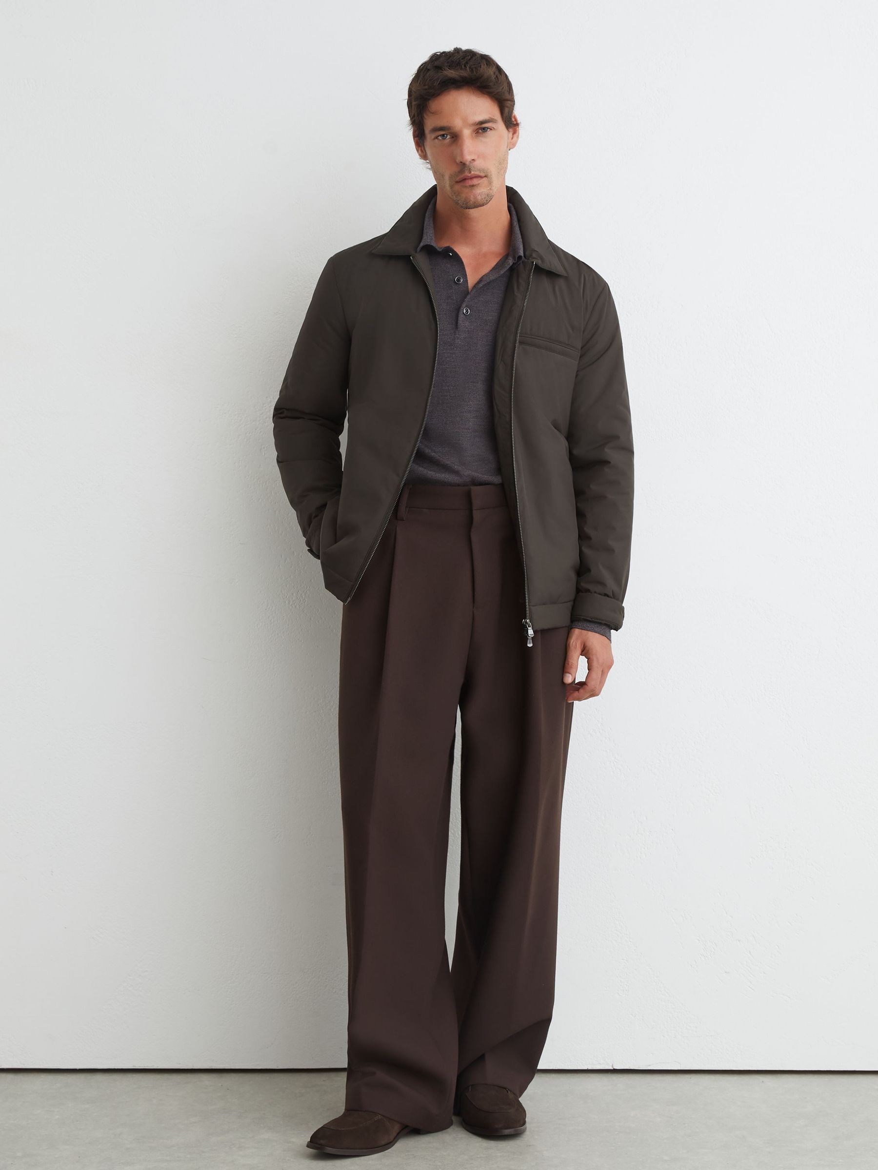 Technical Padded Zip-Through Jacket in Dark Brown - Image 3 of 8