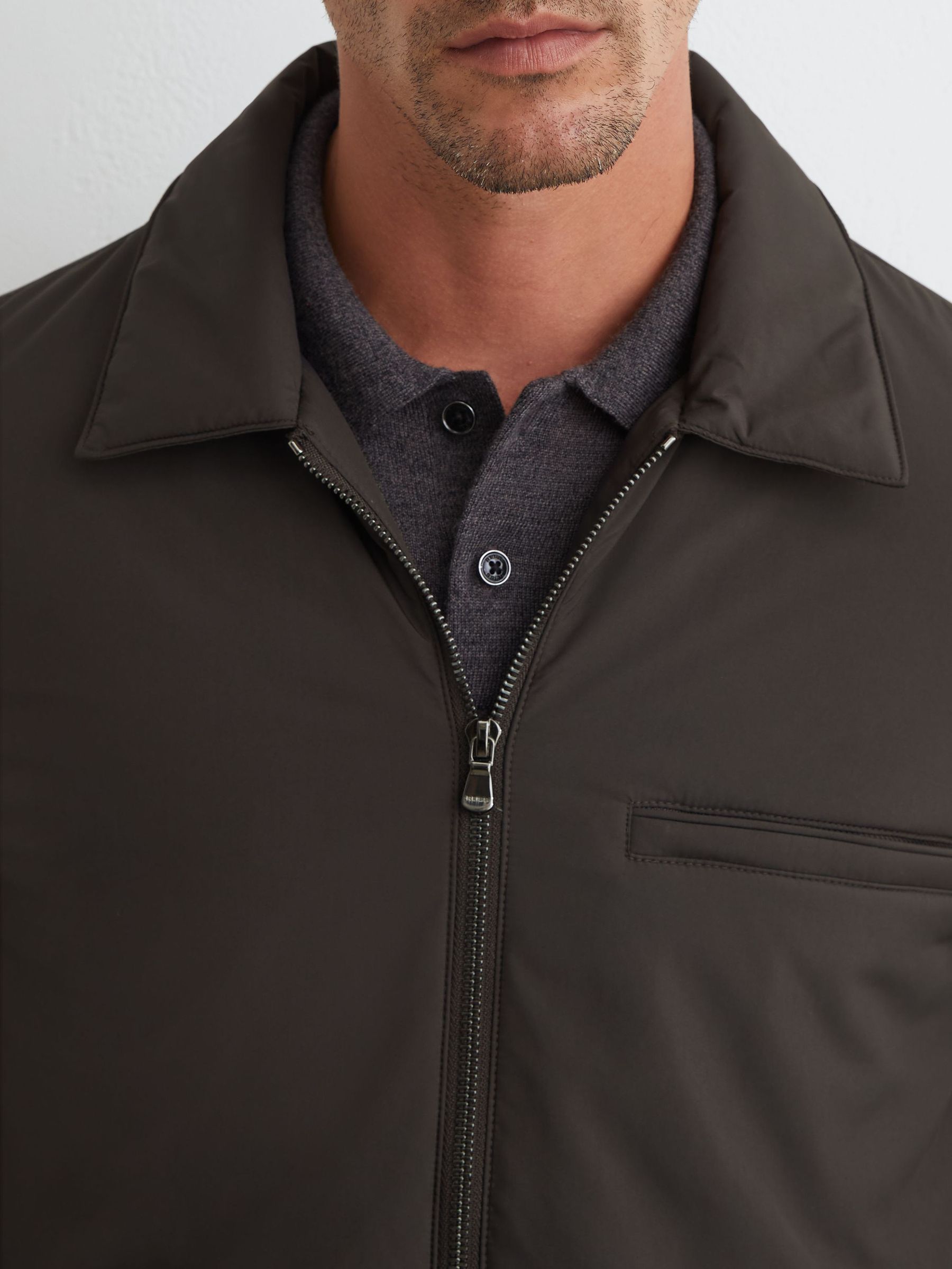 Technical Padded Zip-Through Jacket in Dark Brown - Image 4 of 8