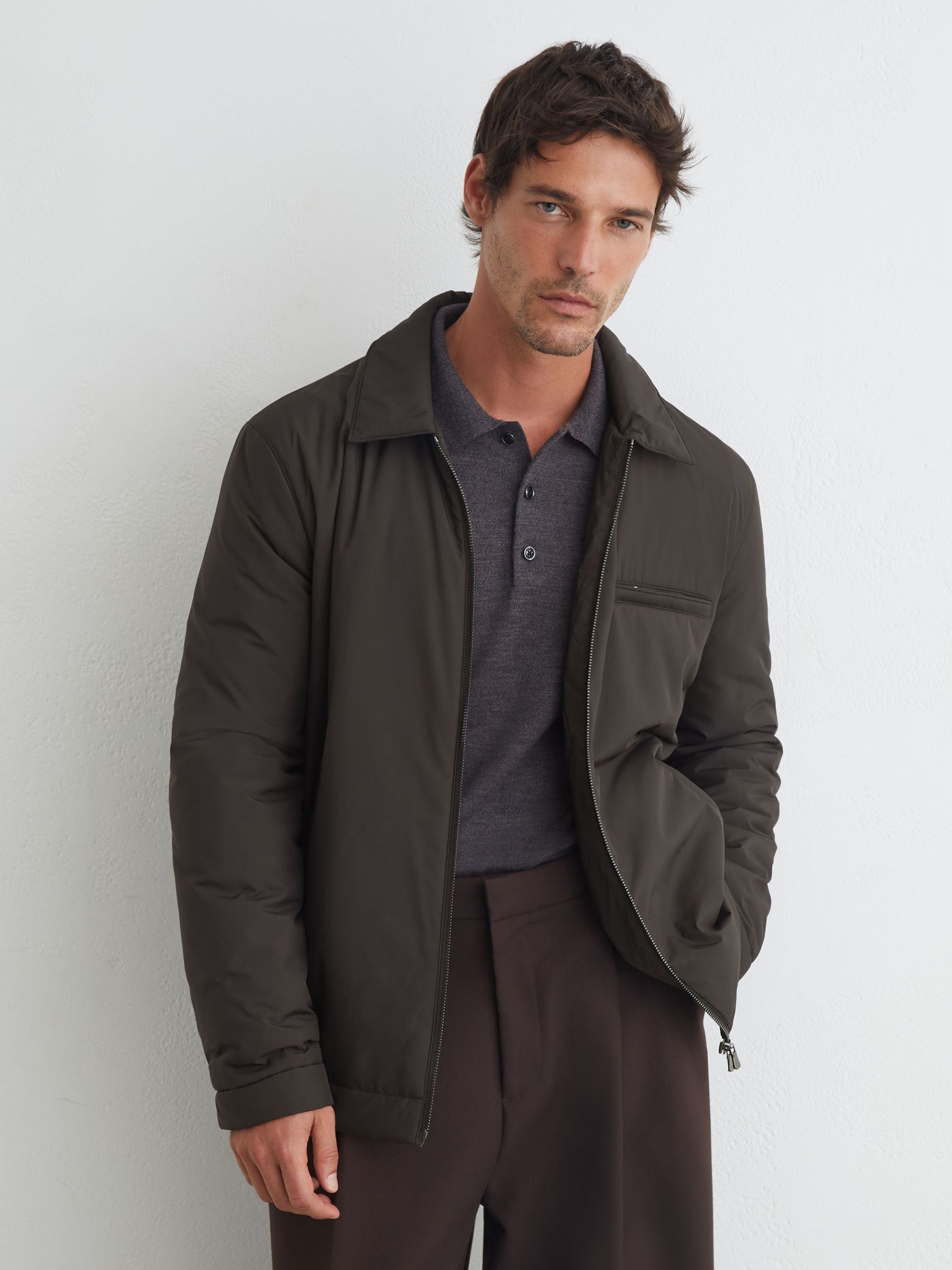 Technical Padded Zip-Through Jacket in Dark Brown - Image 5 of 8