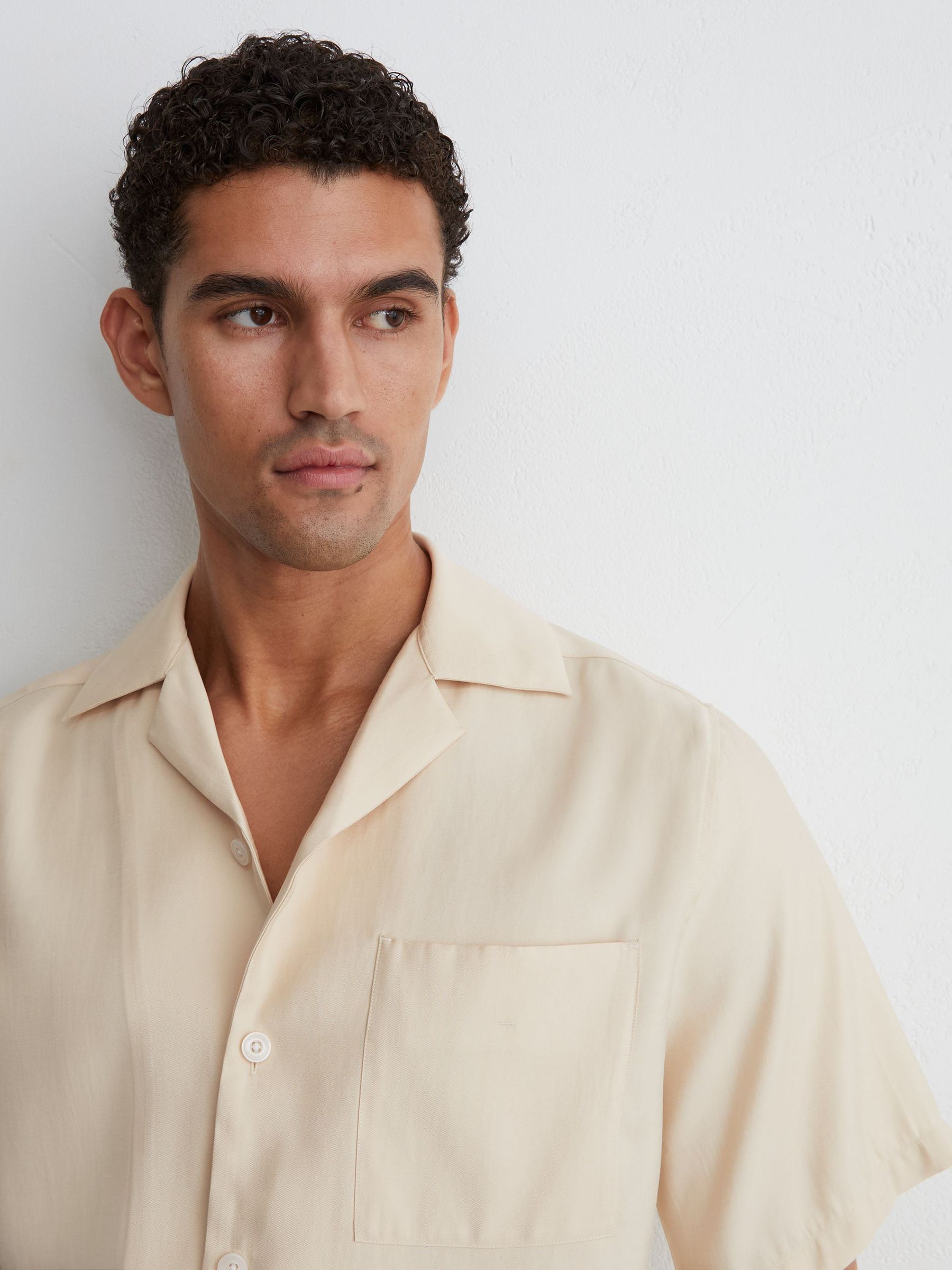 Modal-Blend Relaxed Cuban-Collar Shirt in Stone - Image 1 of 6