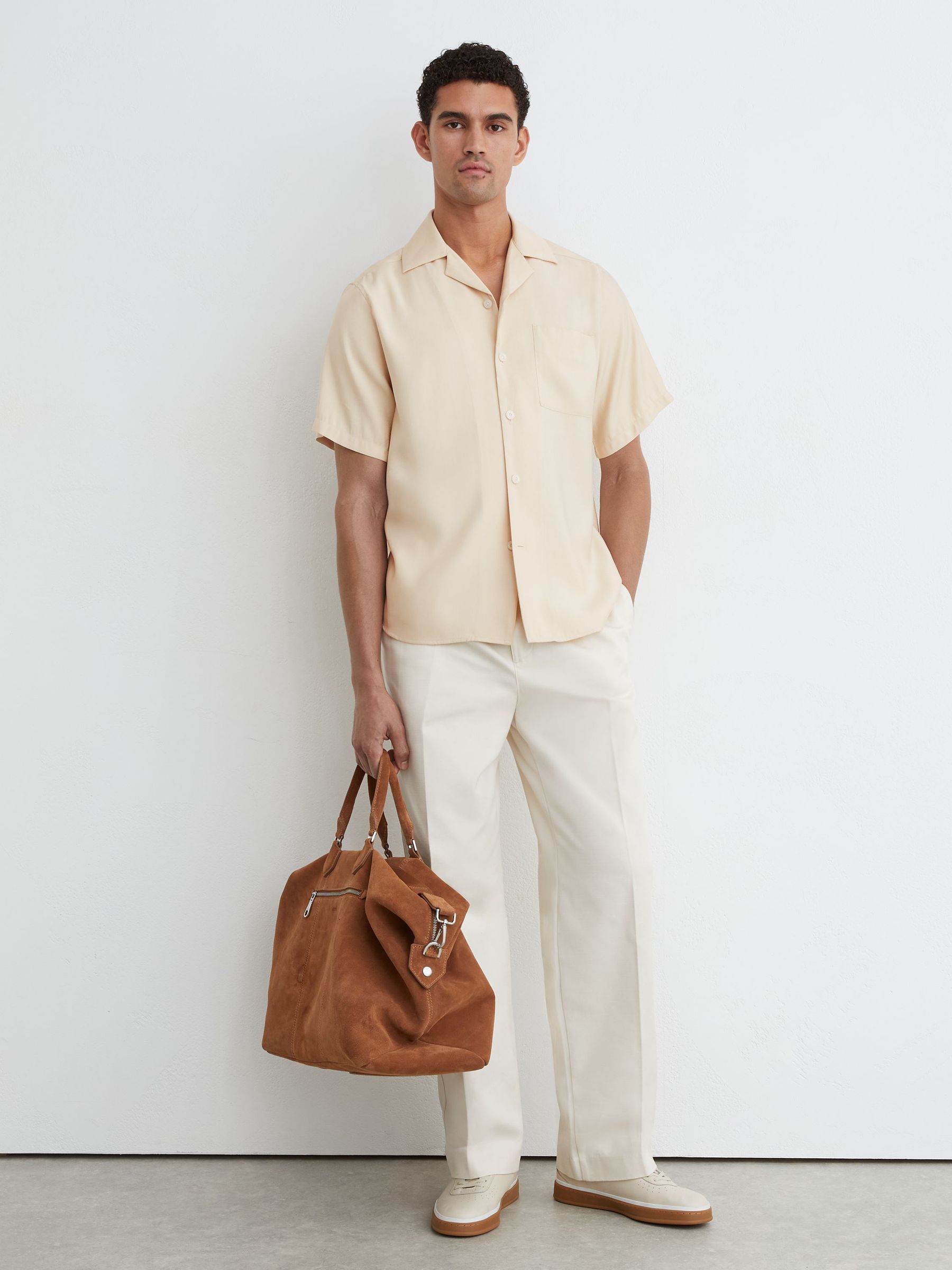 Modal-Blend Relaxed Cuban-Collar Shirt in Stone - Image 3 of 6