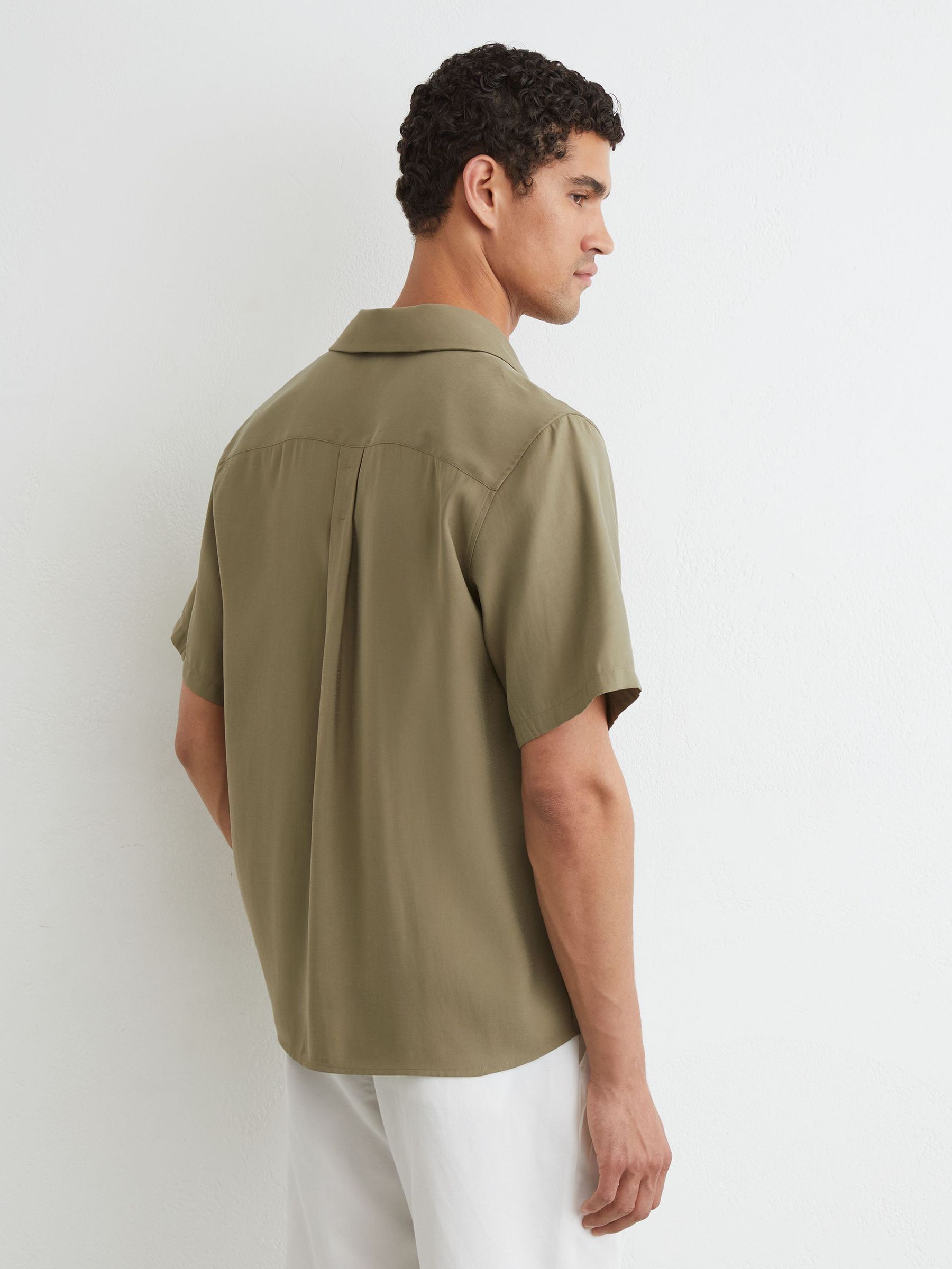 Modal-Blend Relaxed Cuban-Collar Shirt in Sage Green - Image 4 of 6