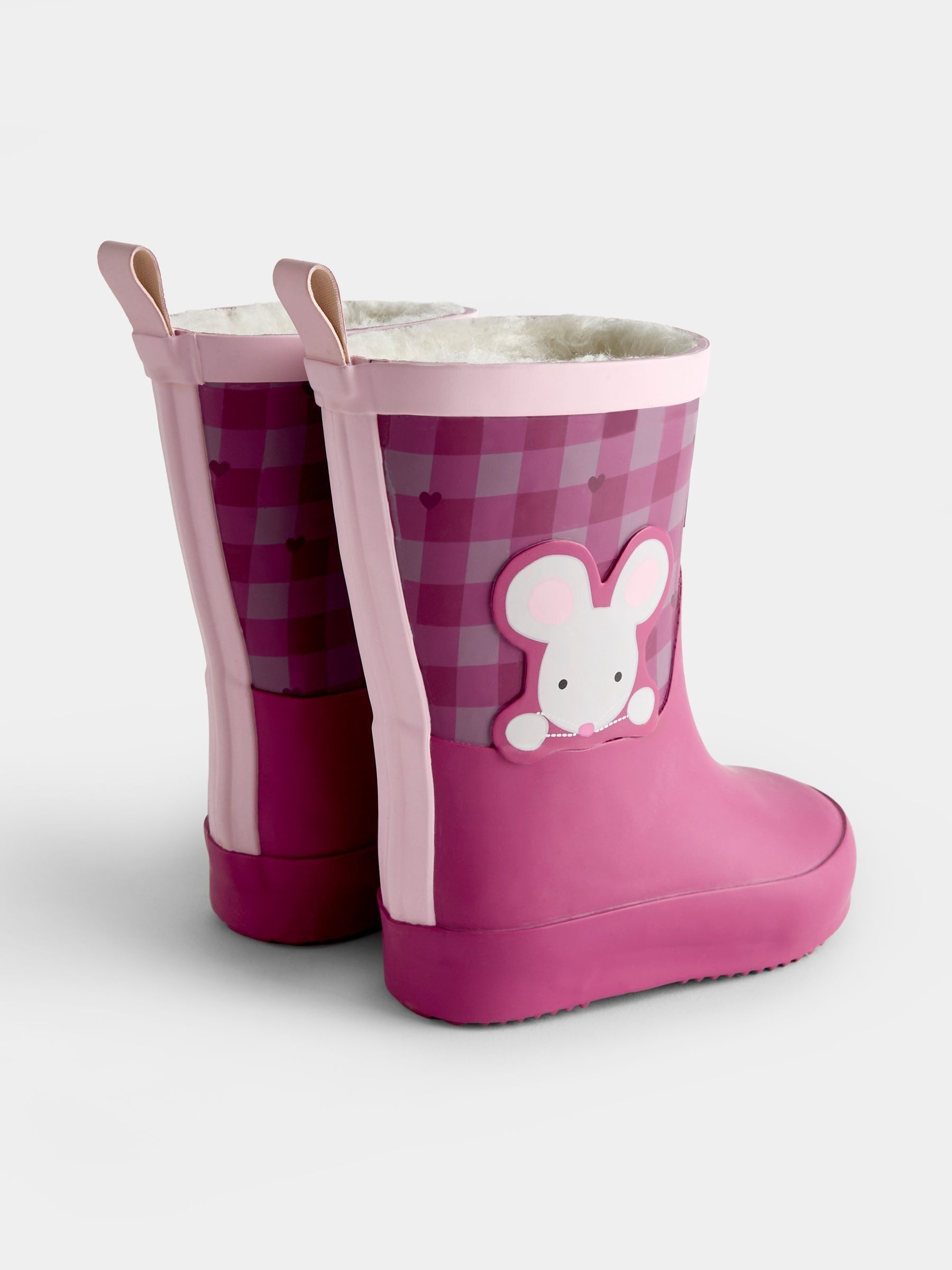 Berry Gingham Mouse Cosy Lined Wellies - Image 2 of 4