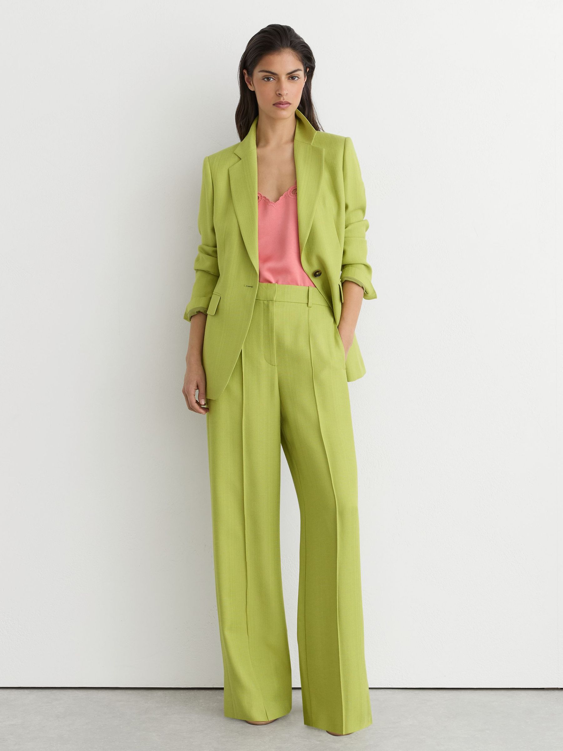Textured-Weave Wide-Leg Suit Trousers in Green - Image 1 of 6