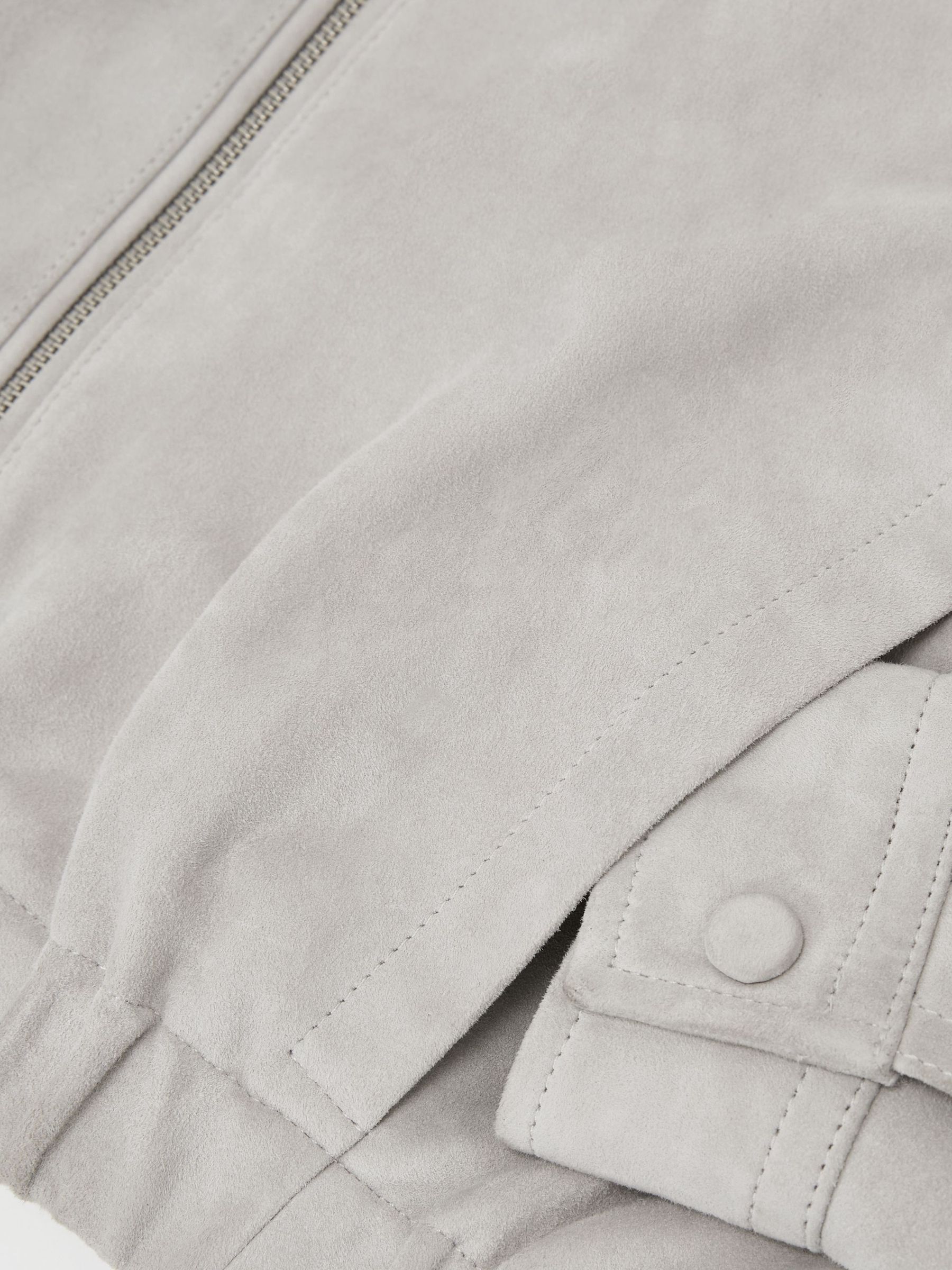 Petite Suede Cropped Bomber Jacket in Light Grey - image 4