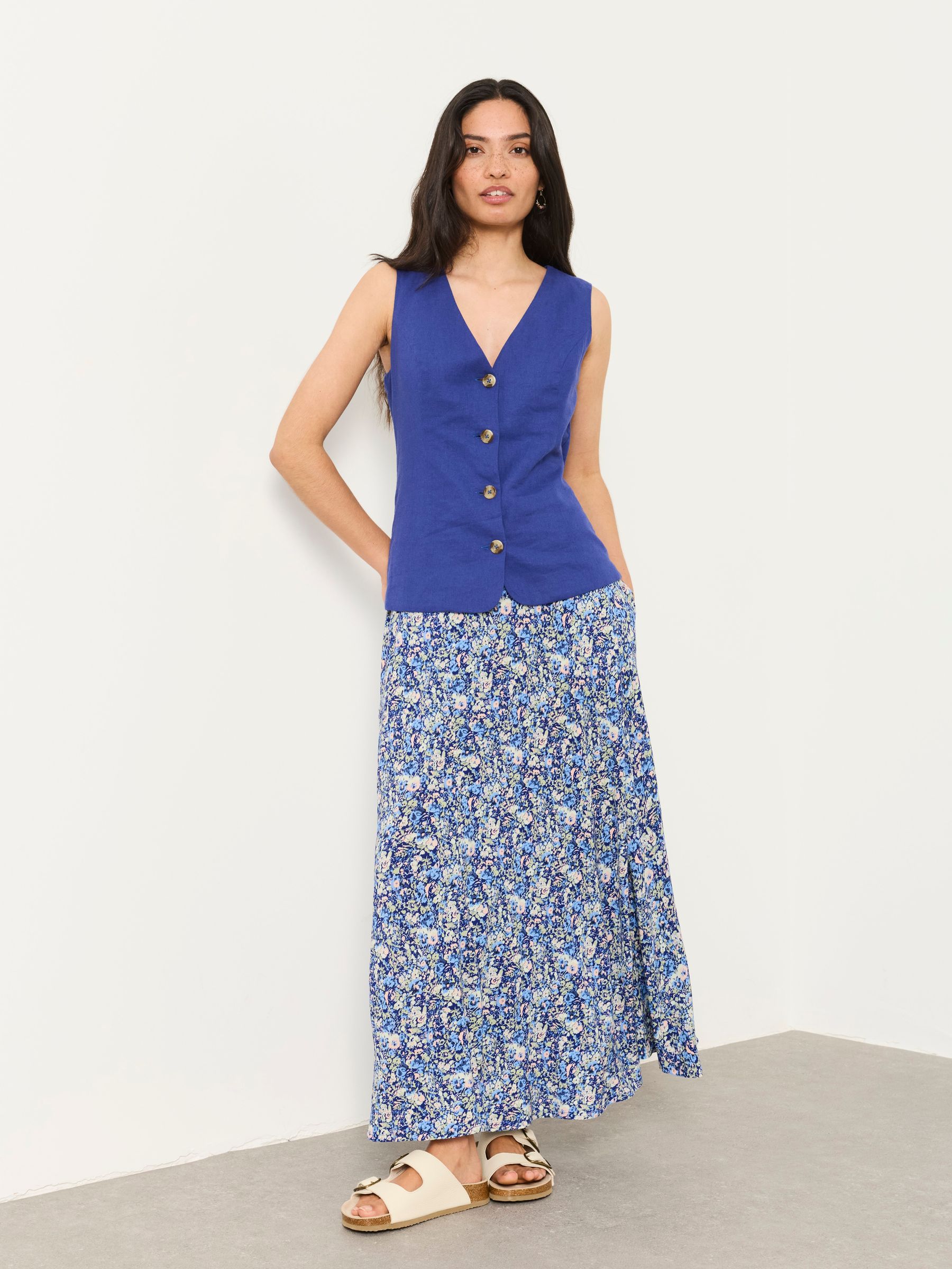 Sadie Blue Ditsy Garden Midi Skirt - Image 1 of 5