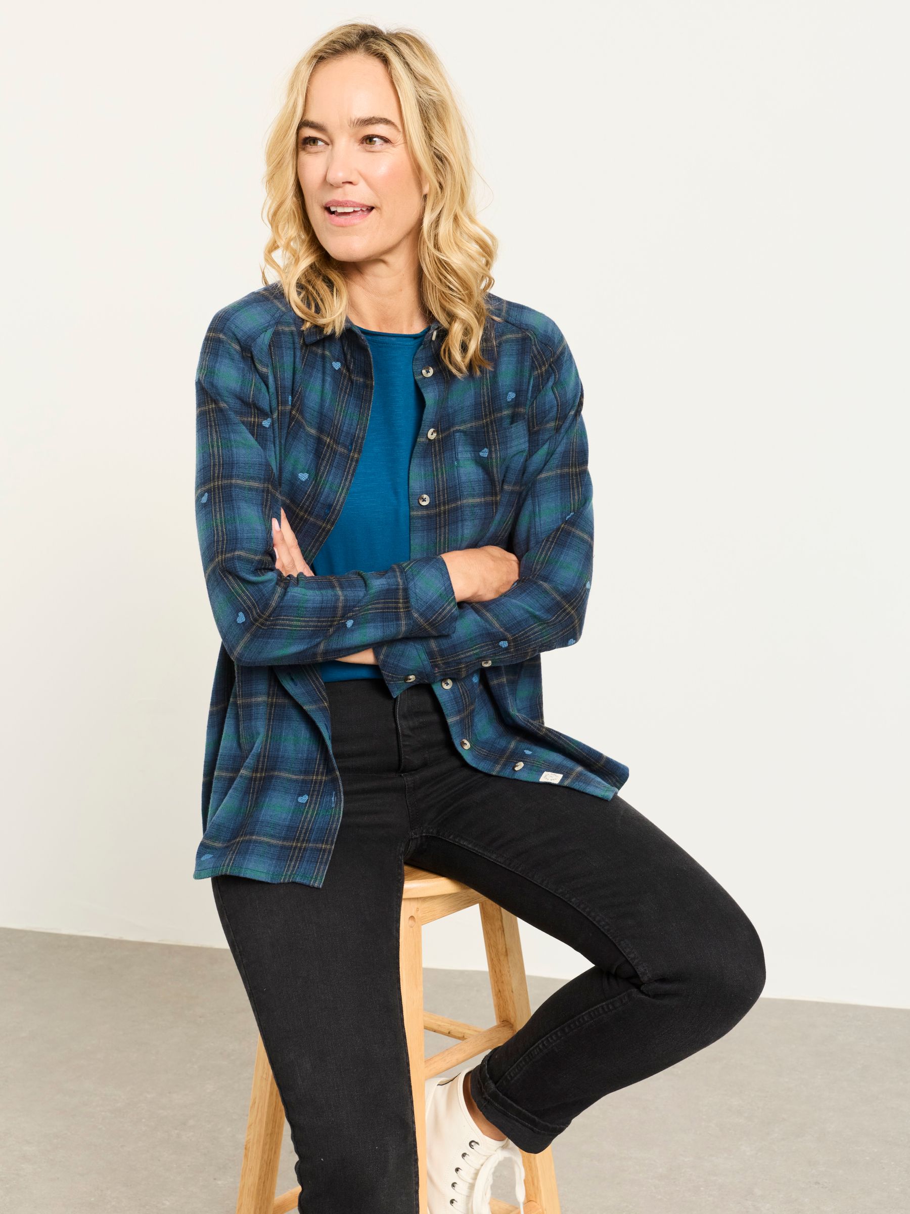 Bessie Blue Embroidered Check Shirt - Image 2 of 7