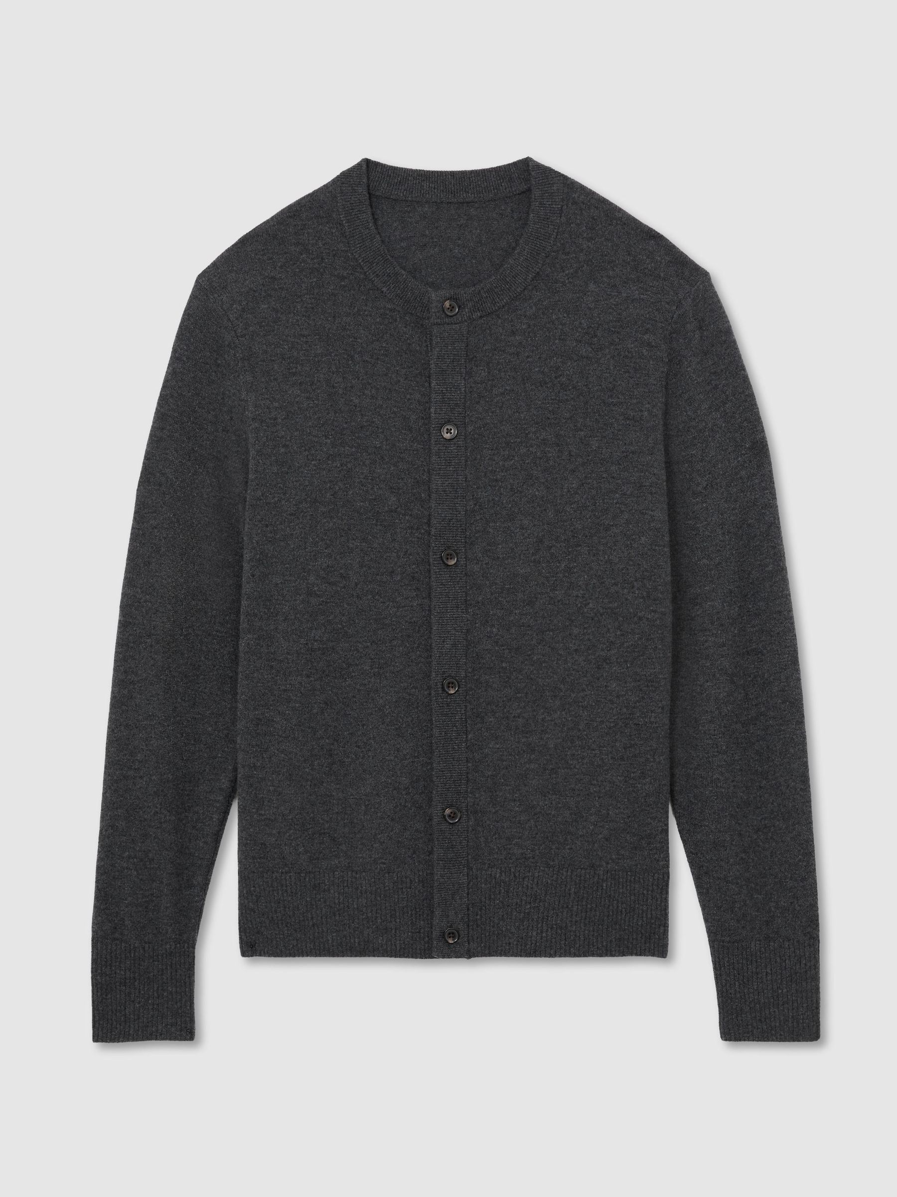 Wool-Cashmere Jersey-Knit Cardigan in Charcoal Grey - Image 2 of 6