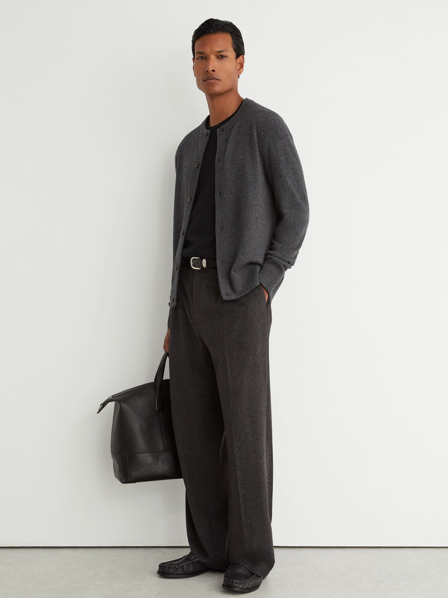 Wool-Cashmere Jersey-Knit Cardigan in Charcoal Grey - Image 4 of 6