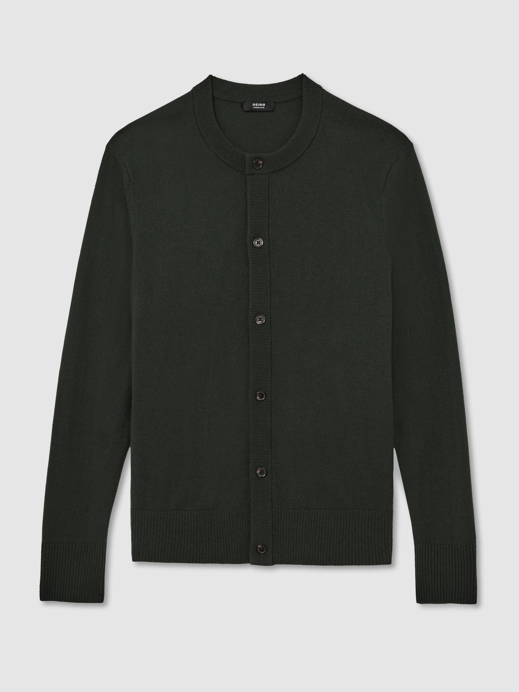 Wool-Cashmere Jersey-Knit Cardigan in Forest Green - Image 2 of 6