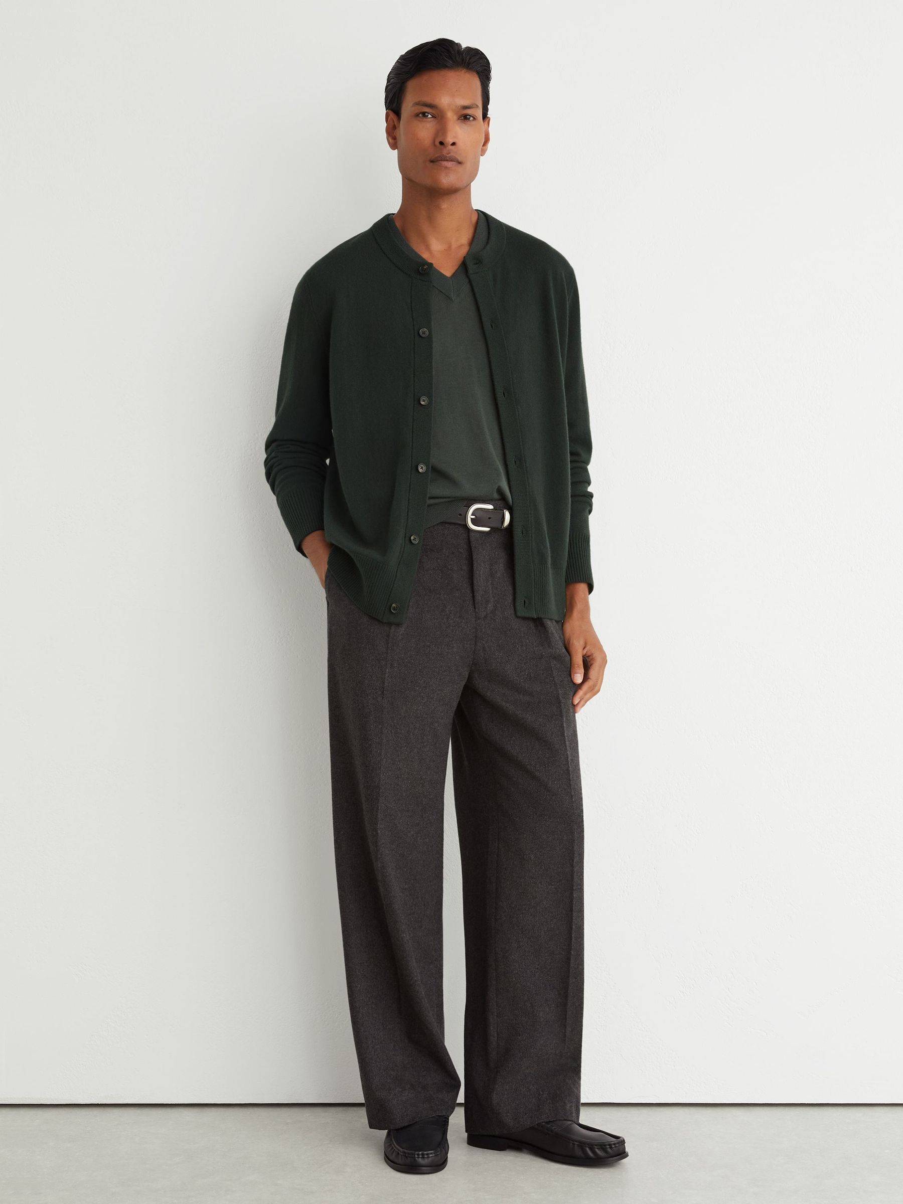 Wool-Cashmere Jersey-Knit Cardigan in Forest Green - Image 4 of 6
