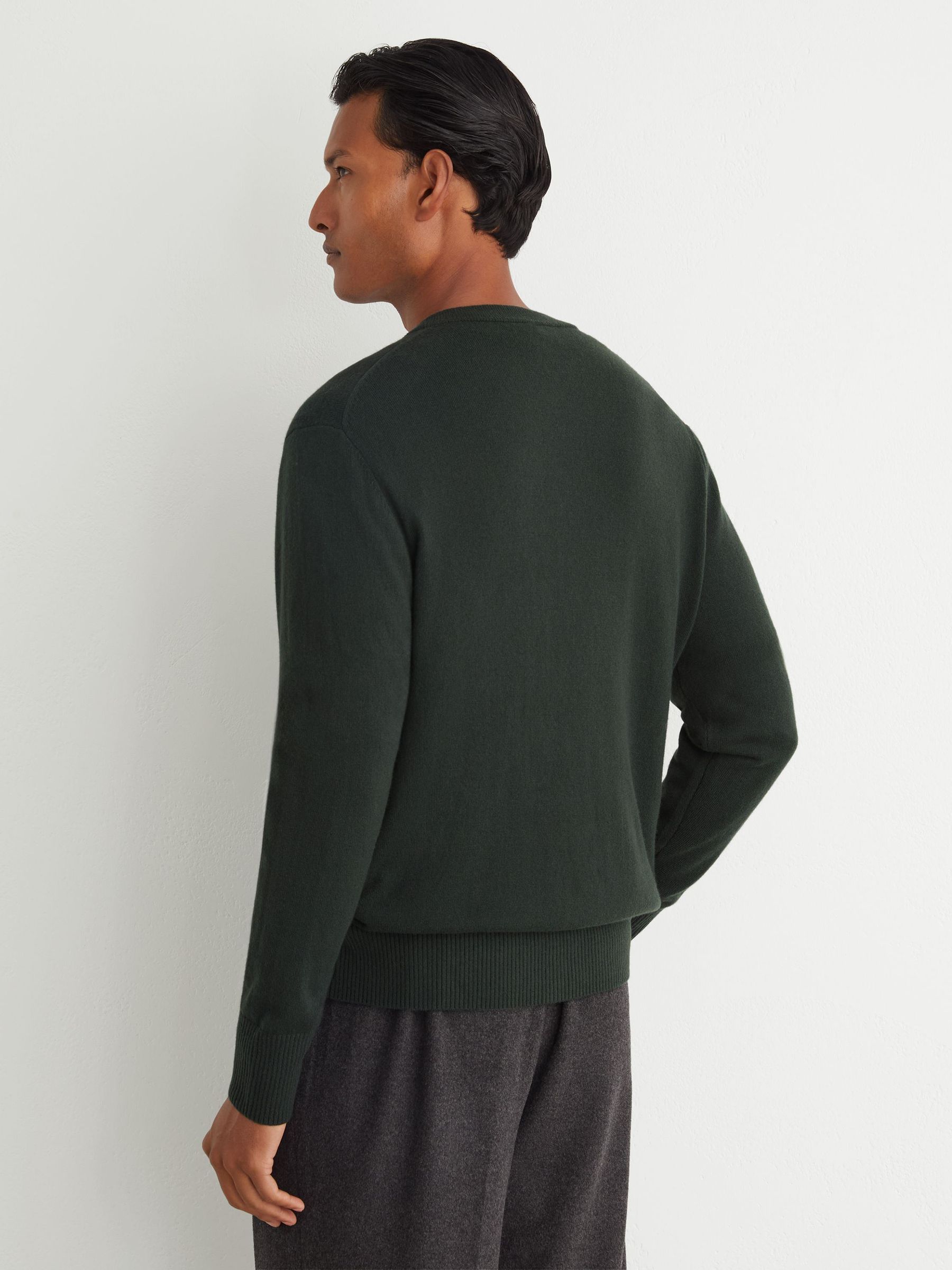 Wool-Cashmere Jersey-Knit Cardigan in Forest Green - Image 5 of 6
