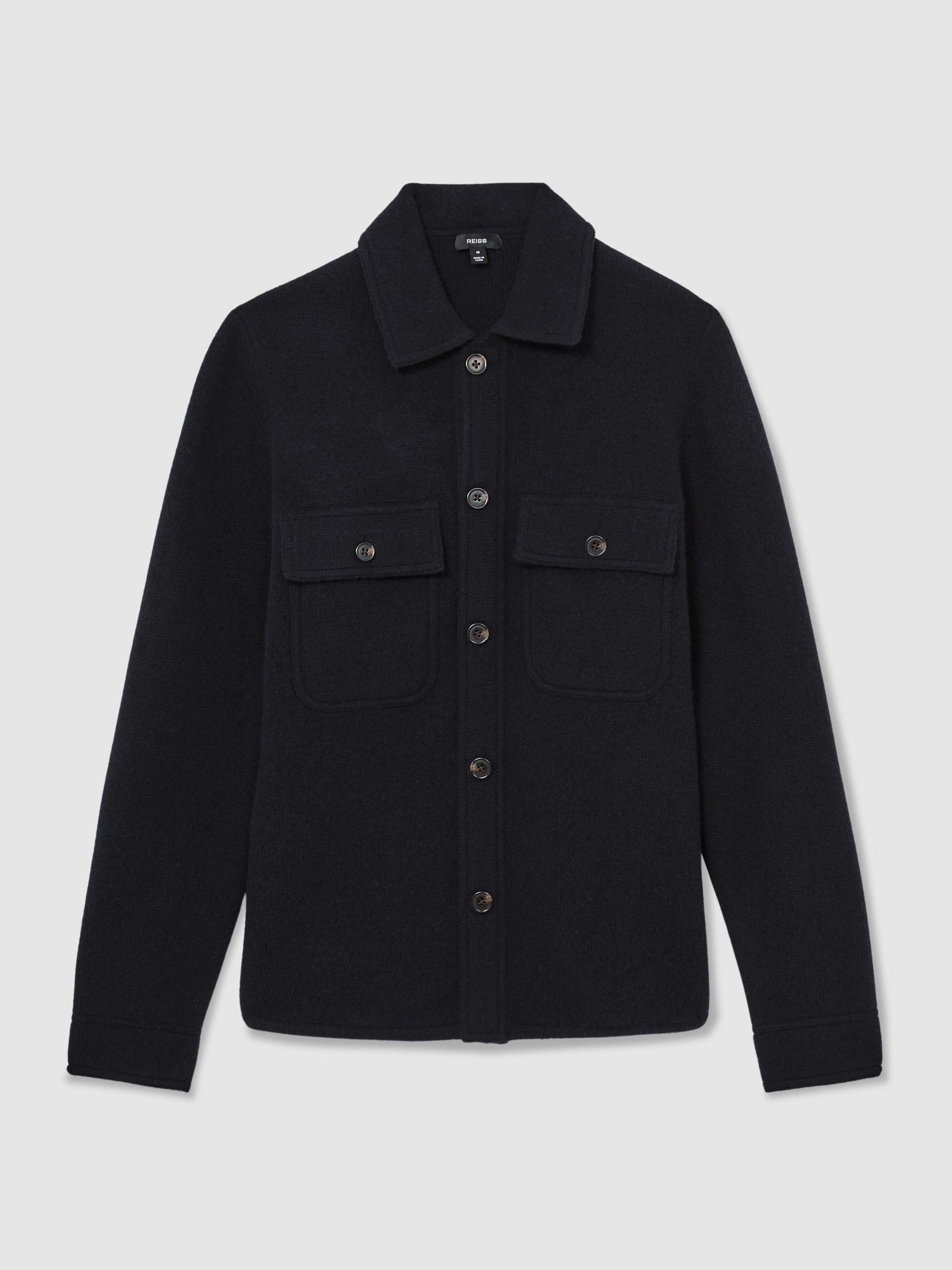 Brushed Wool Button-Through Relaxed Overshirt in Navy - Image 2 of 7