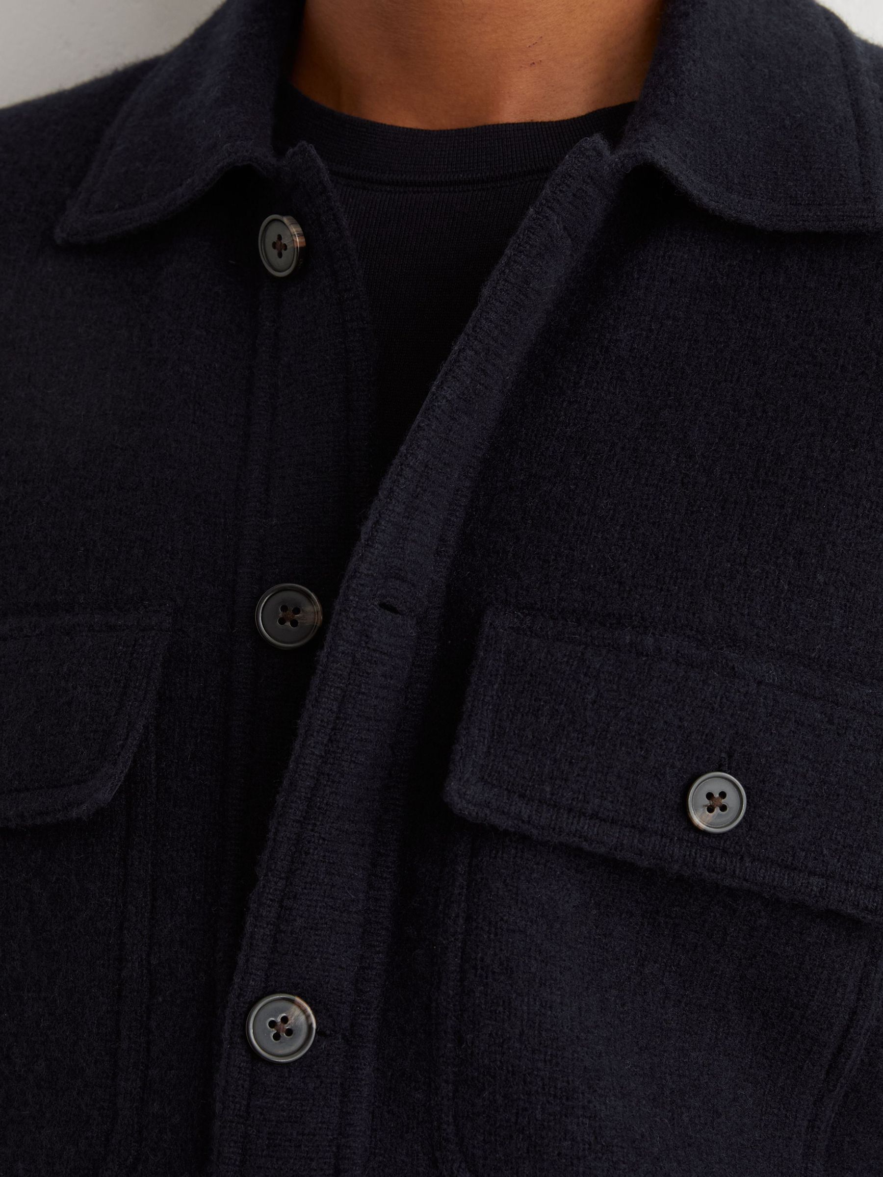 Brushed Wool Button-Through Relaxed Overshirt in Navy - Image 3 of 7