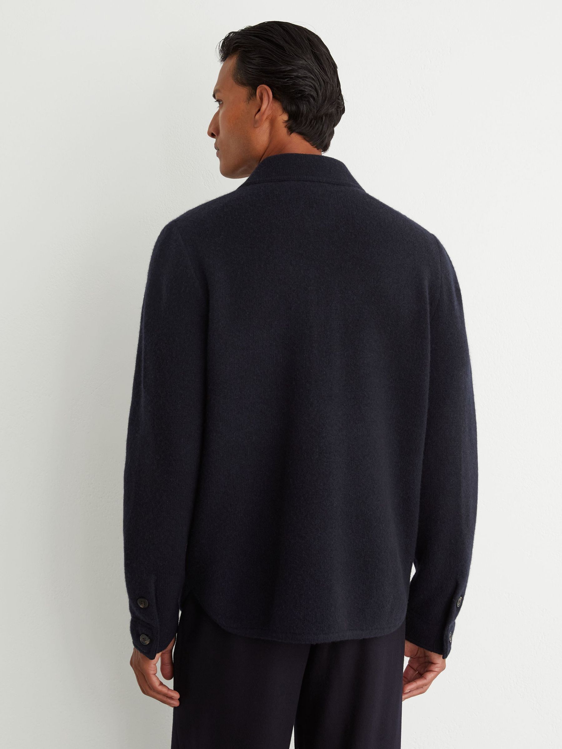 Brushed Wool Button-Through Relaxed Overshirt in Navy - Image 5 of 7