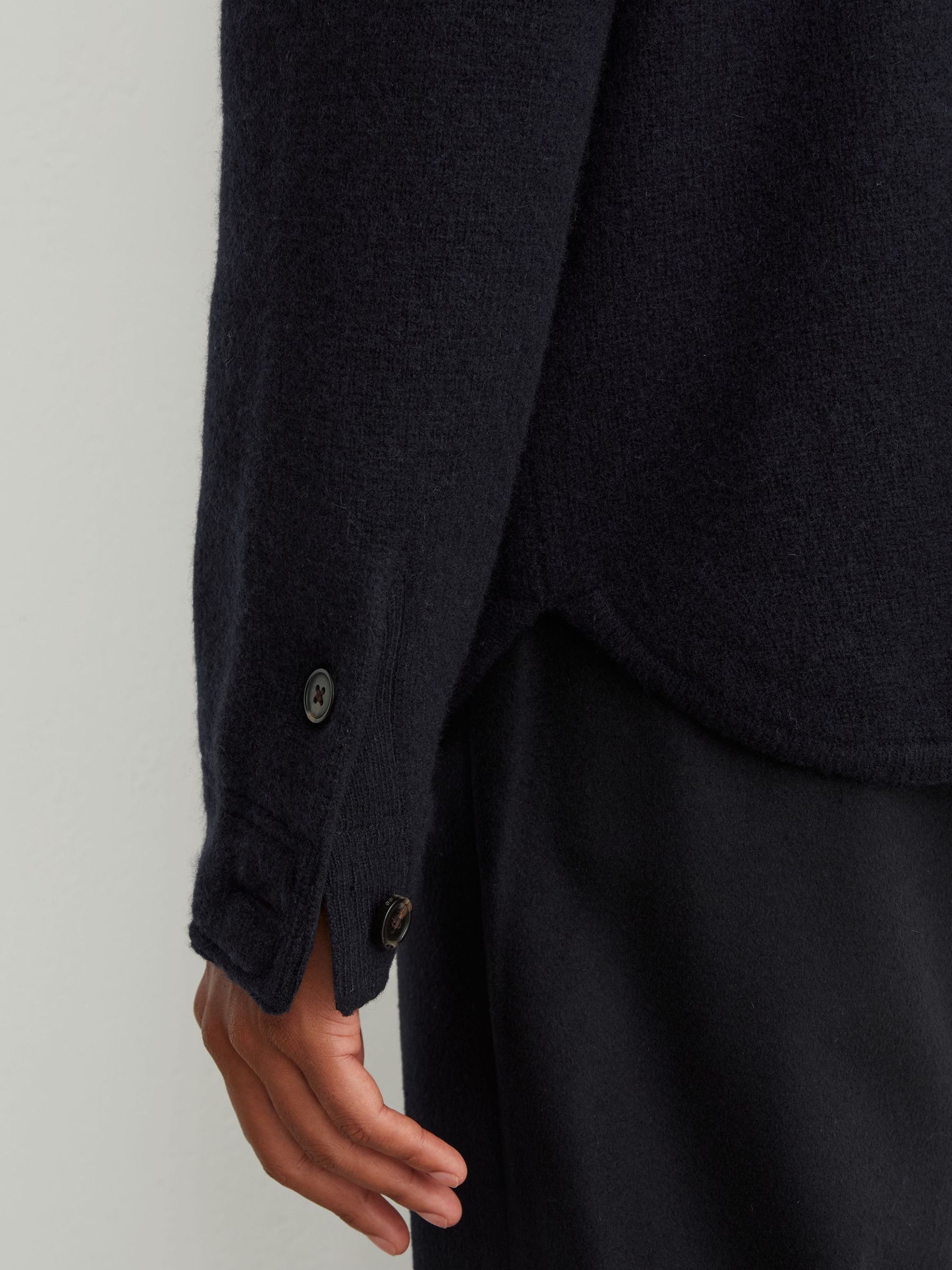 Brushed Wool Button-Through Relaxed Overshirt in Navy - Image 6 of 7