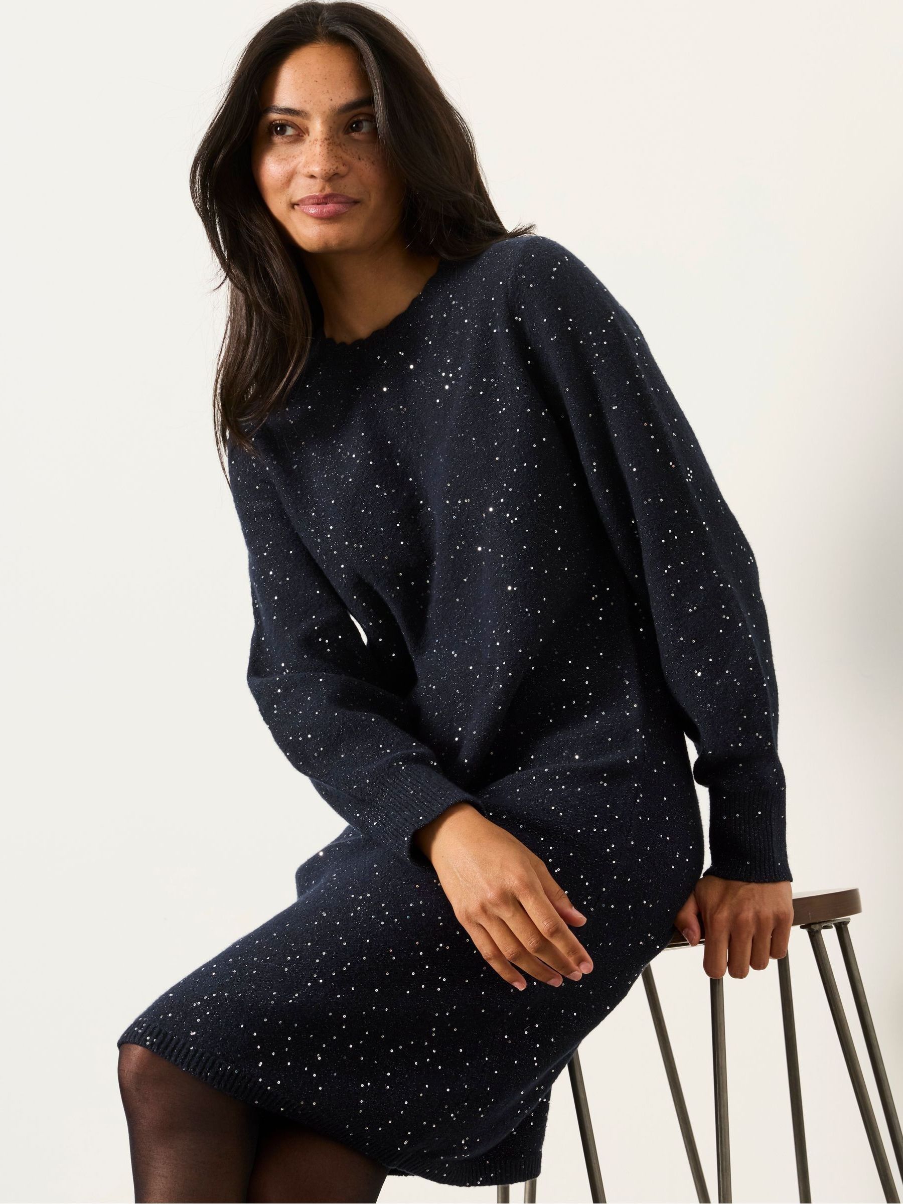 Skylar Navy Petite Knitted Dress - Image 5 of 7