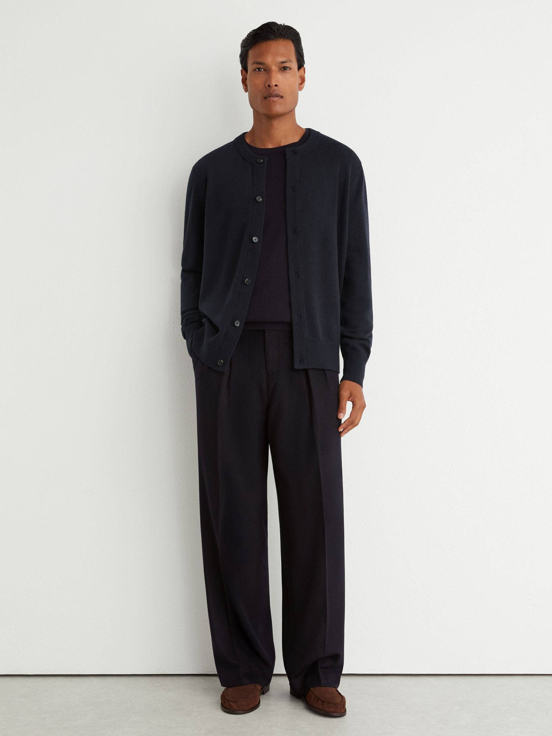 Wool-Cashmere Jersey-Knit Cardigan in Navy - Image 4 of 6