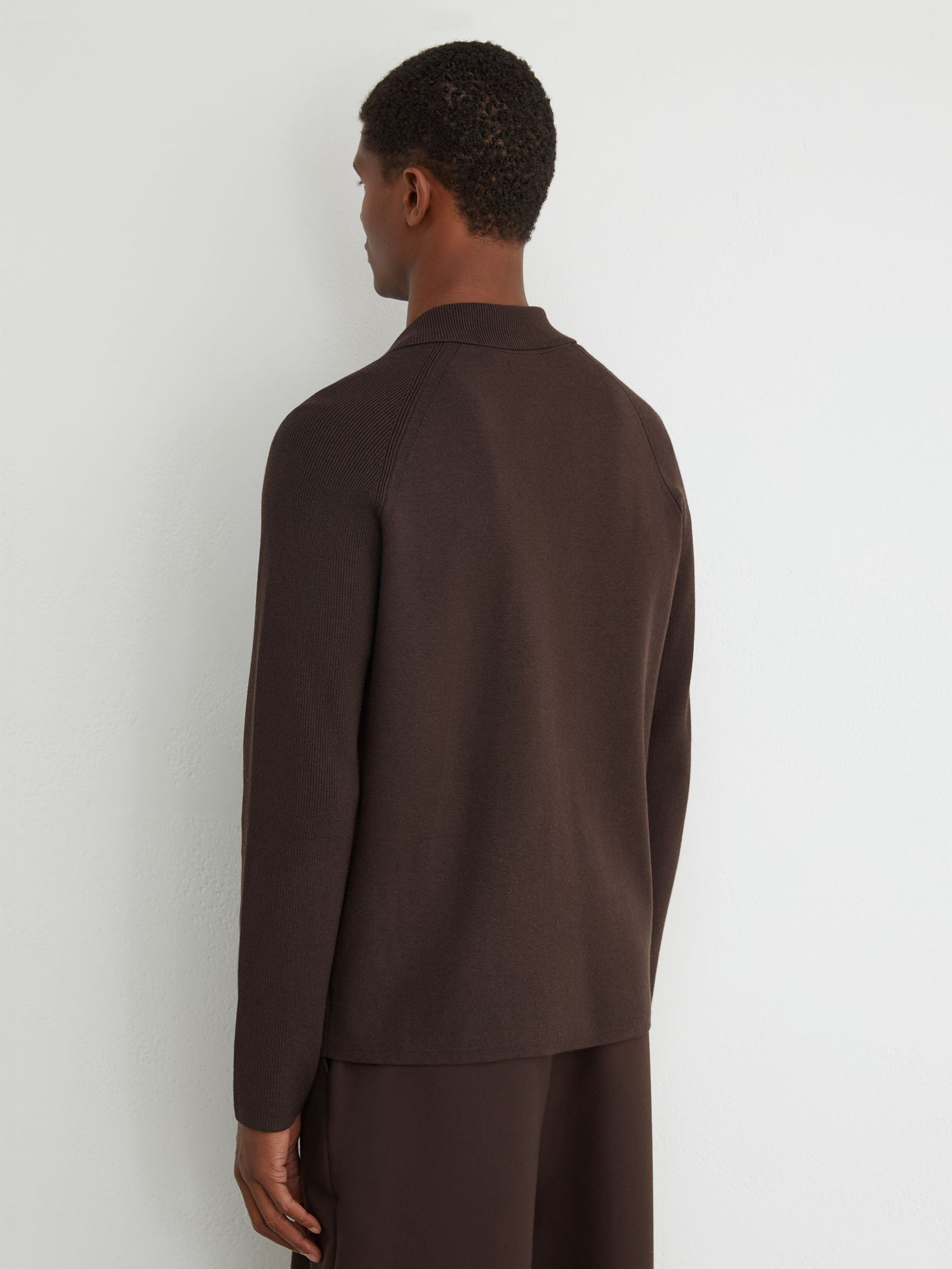 Rib-Knit Detail Button-Through Cardigan in Chocolate Brown - Image 6 of 7