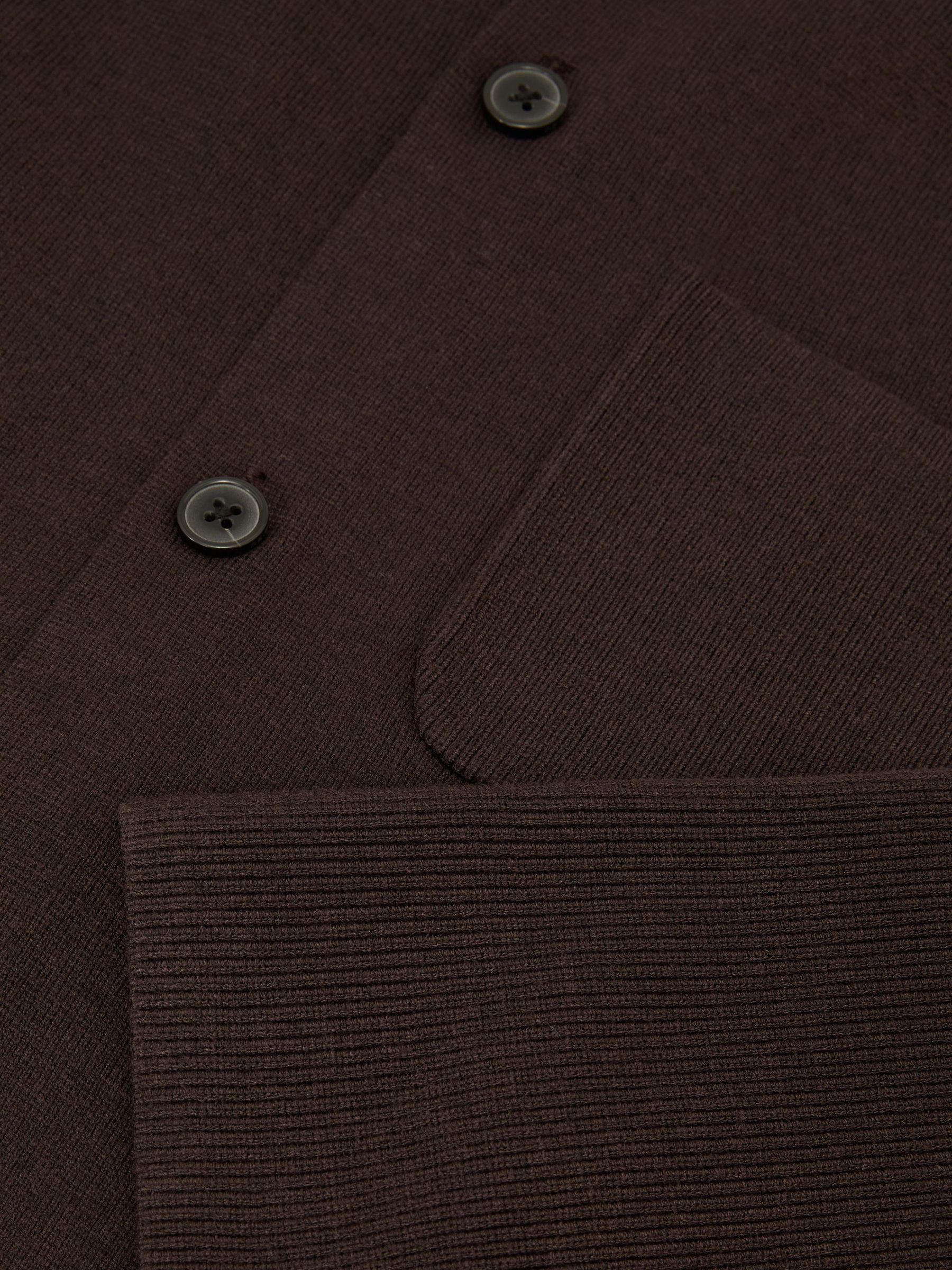 Rib-Knit Detail Button-Through Cardigan in Chocolate Brown - Image 7 of 7