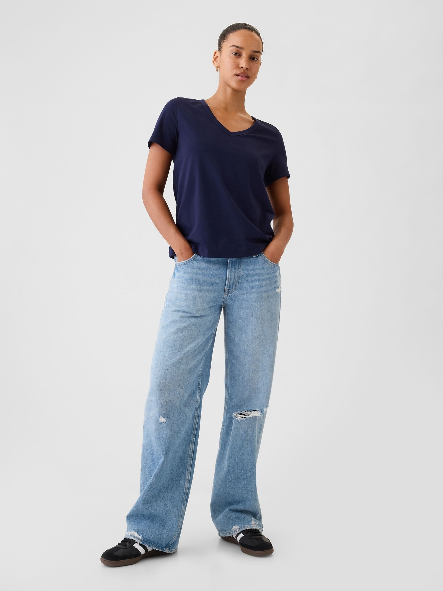 Navy Cotton VintageSoft V Neck T-Shirt - Image 3 of 4