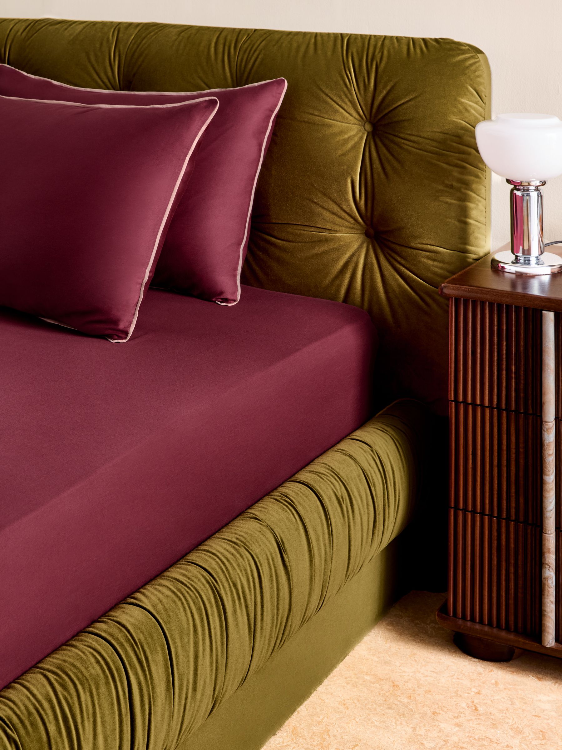 200 Thread Count Cotton Sateen Deep Fitted Sheet in Burgundy - Image 1 of 3