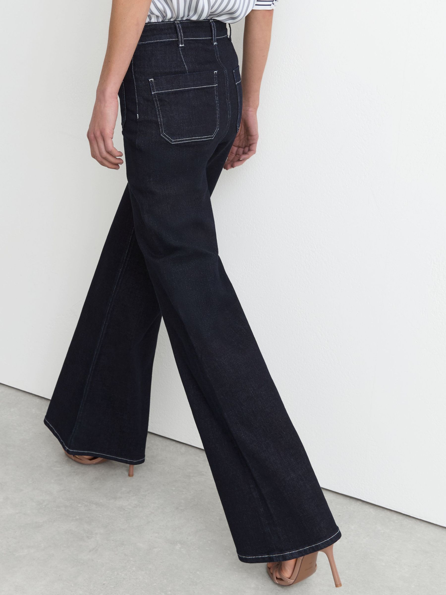 Patch-Pocket Flared Jeans in Indigo Blue - Image 4 of 6