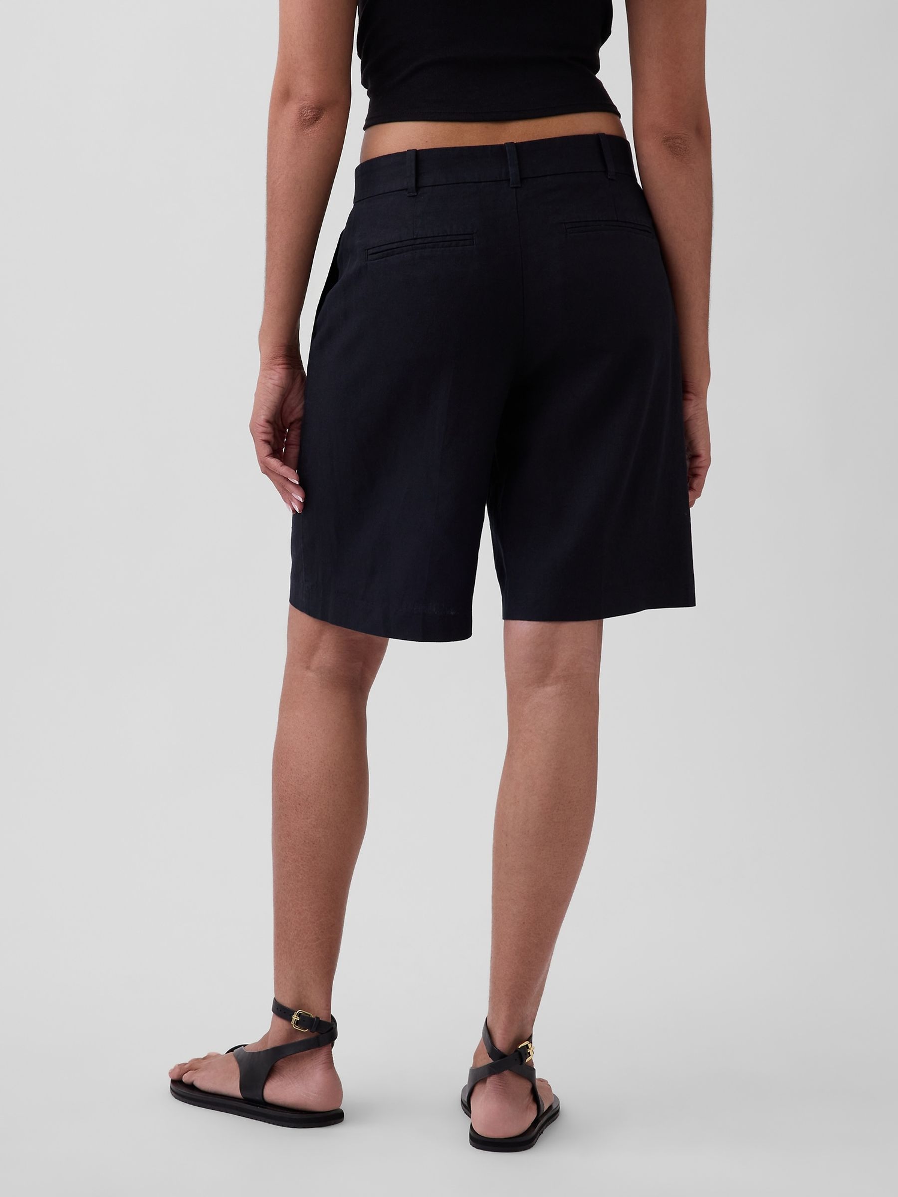 Black 9 inch Low Rise Linen-Blend Shorts - Image 2 of 4