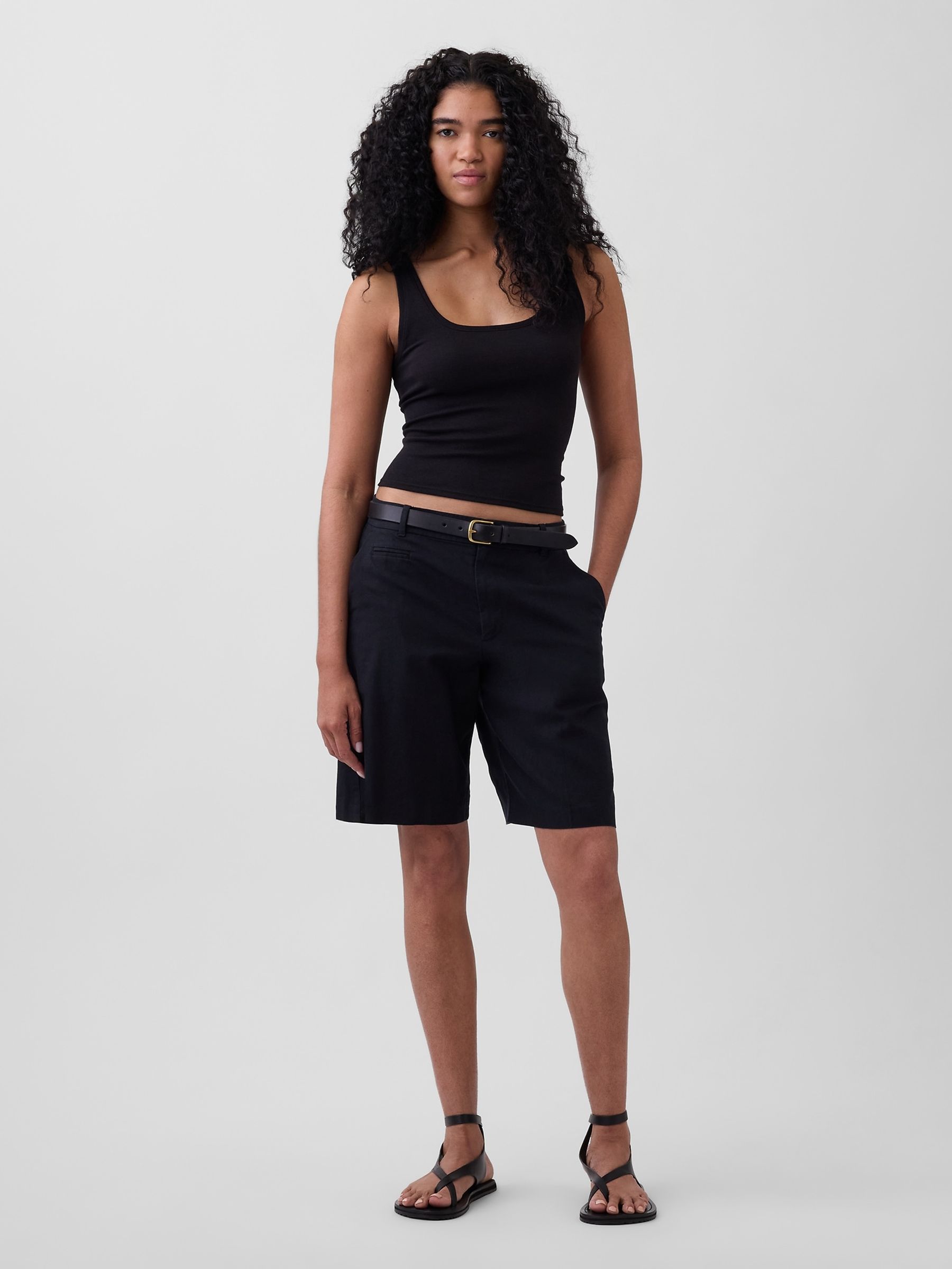 Black 9 inch Low Rise Linen-Blend Shorts - Image 3 of 4