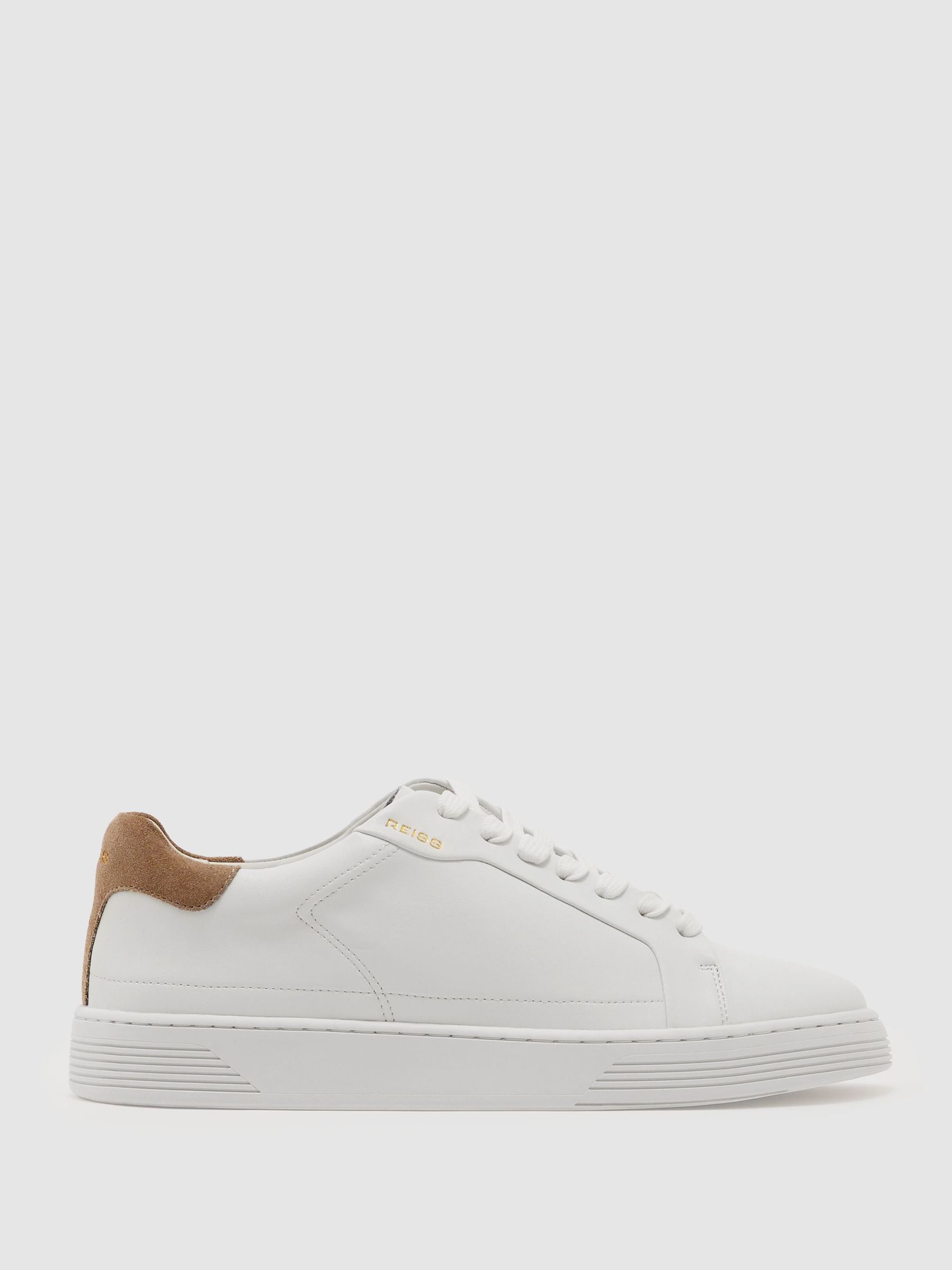 Leather Low-Top Suede-Trim Trainers in White - Image 2 of 5