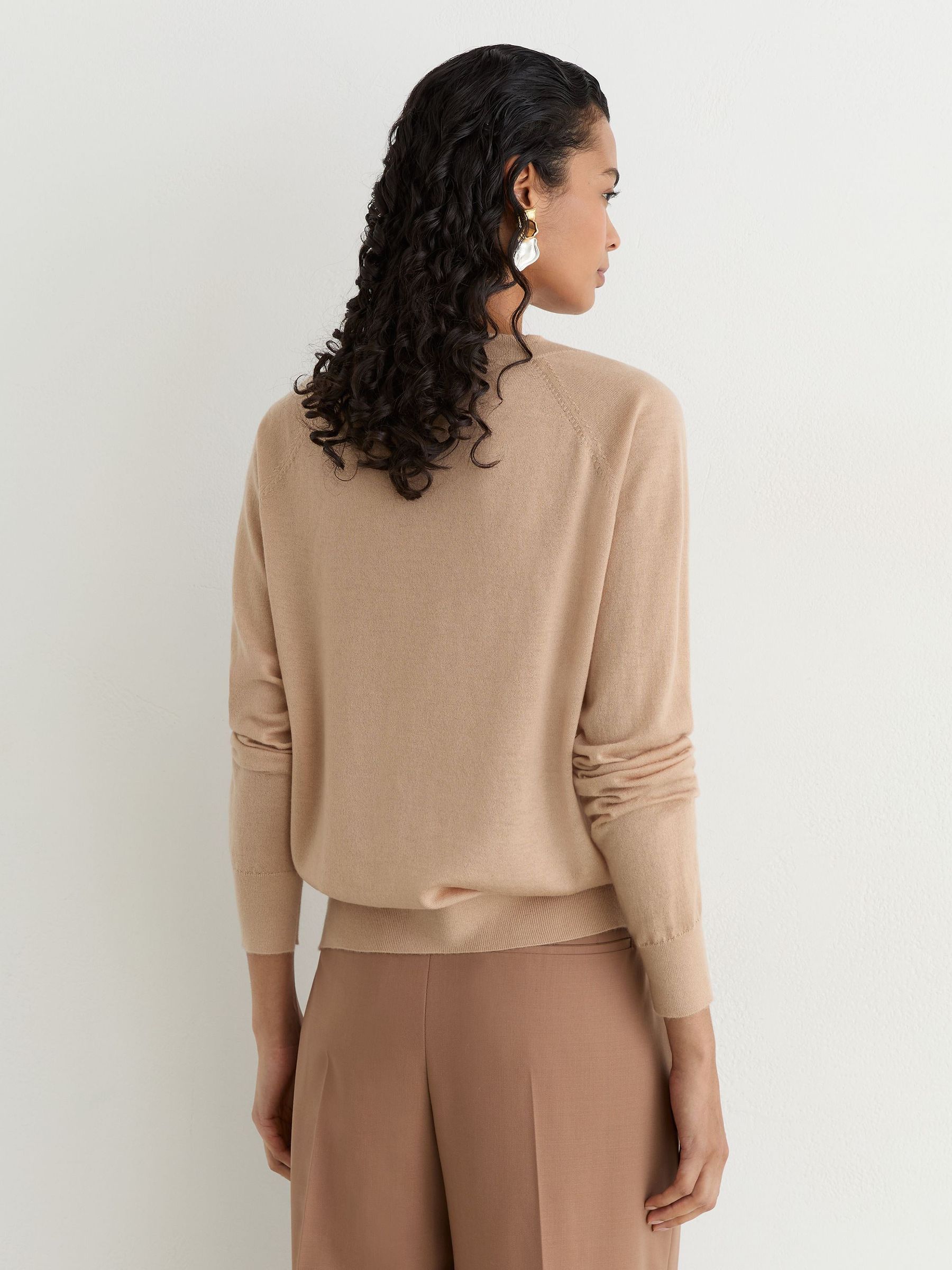Merino Wool V-Neck Jumper in Camel - Image 5 of 7