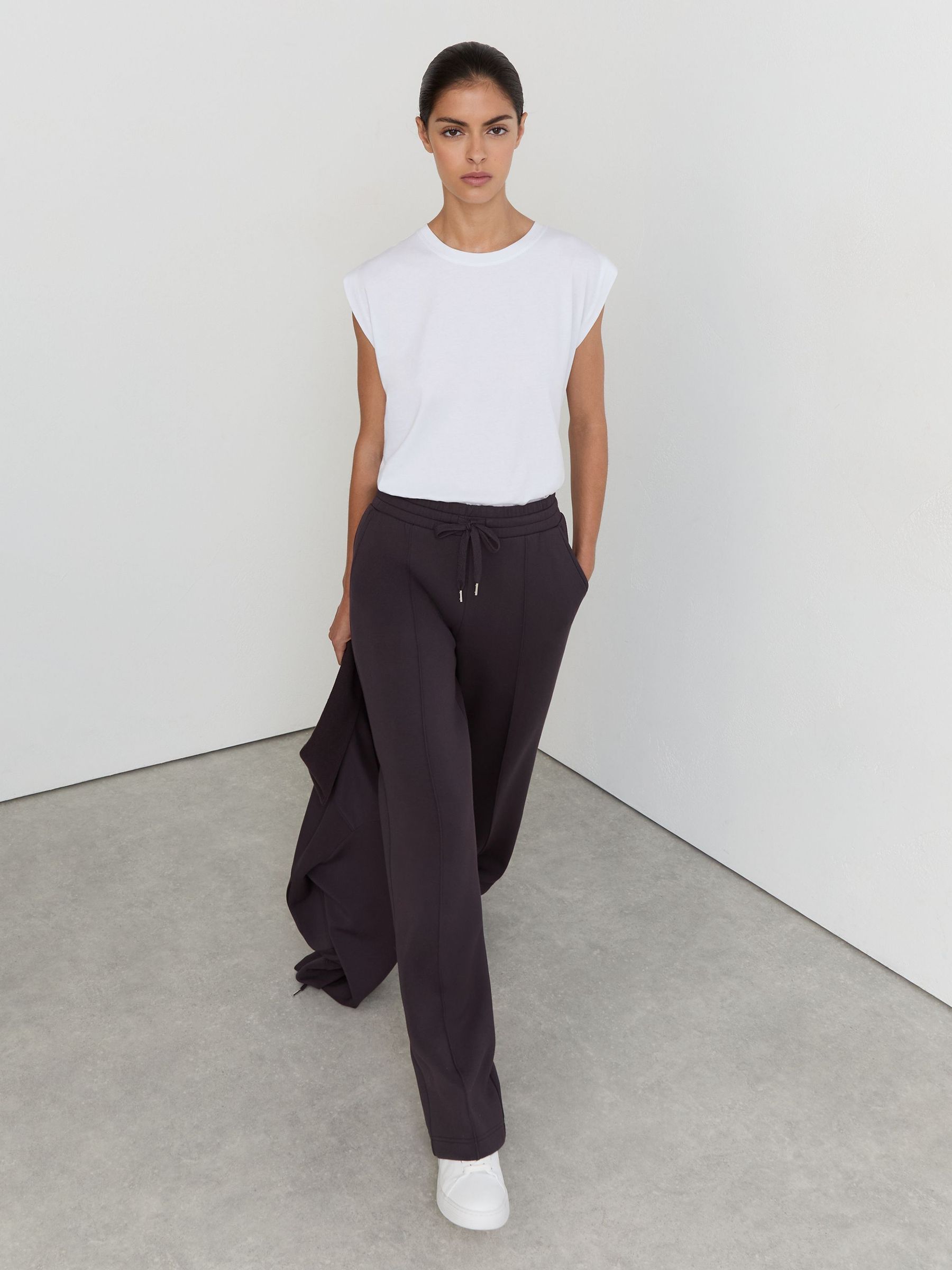Petite Premium Interlock Wide-Leg Joggers in Grape Burgundy - Image 4 of 8