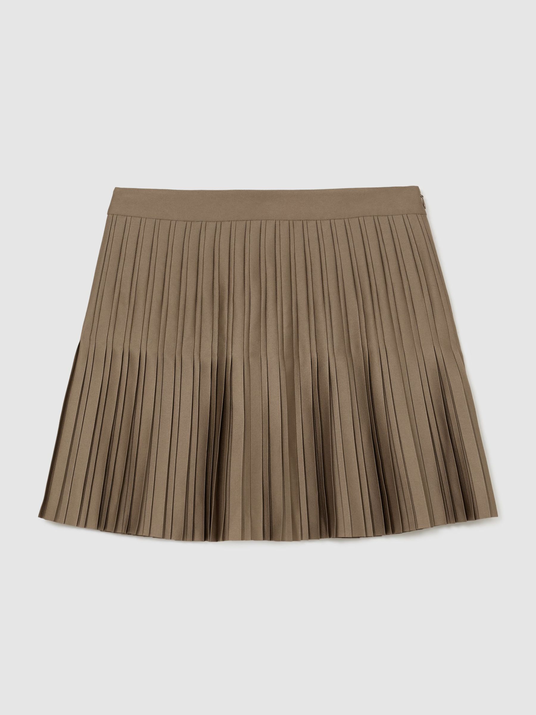 Satin Pleated Mini Skirt in Mocha Brown - Image 2 of 5