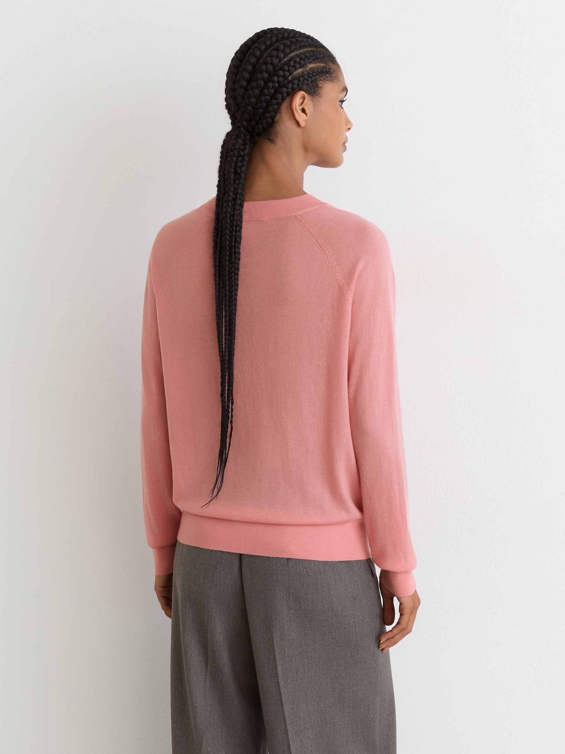 Merino Wool V-Neck Jumper in Pink - Image 5 of 6