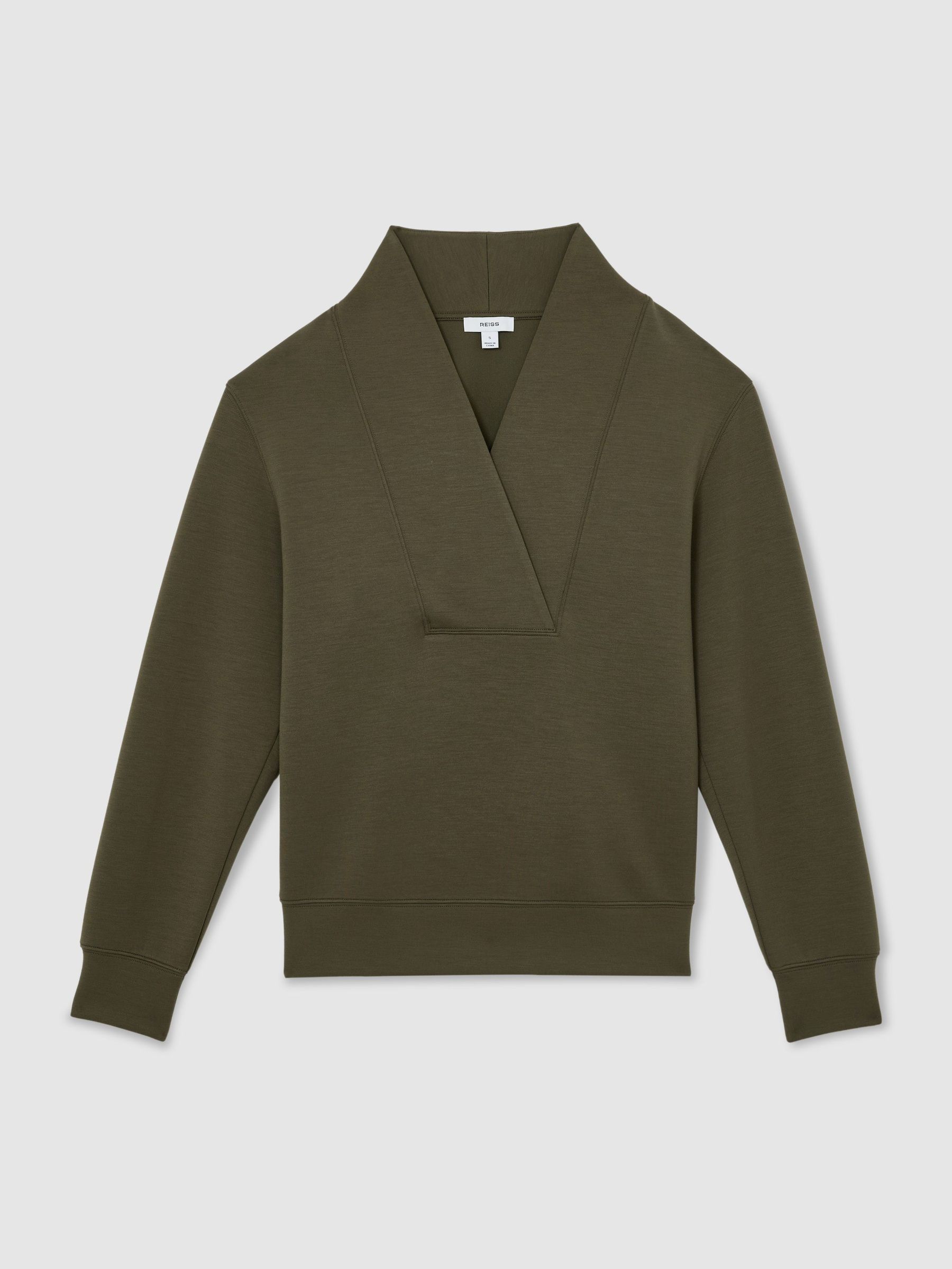Premium Interlock Shawl-Neck Sweatshirt with Modal in Khaki Green - Image 2 of 6